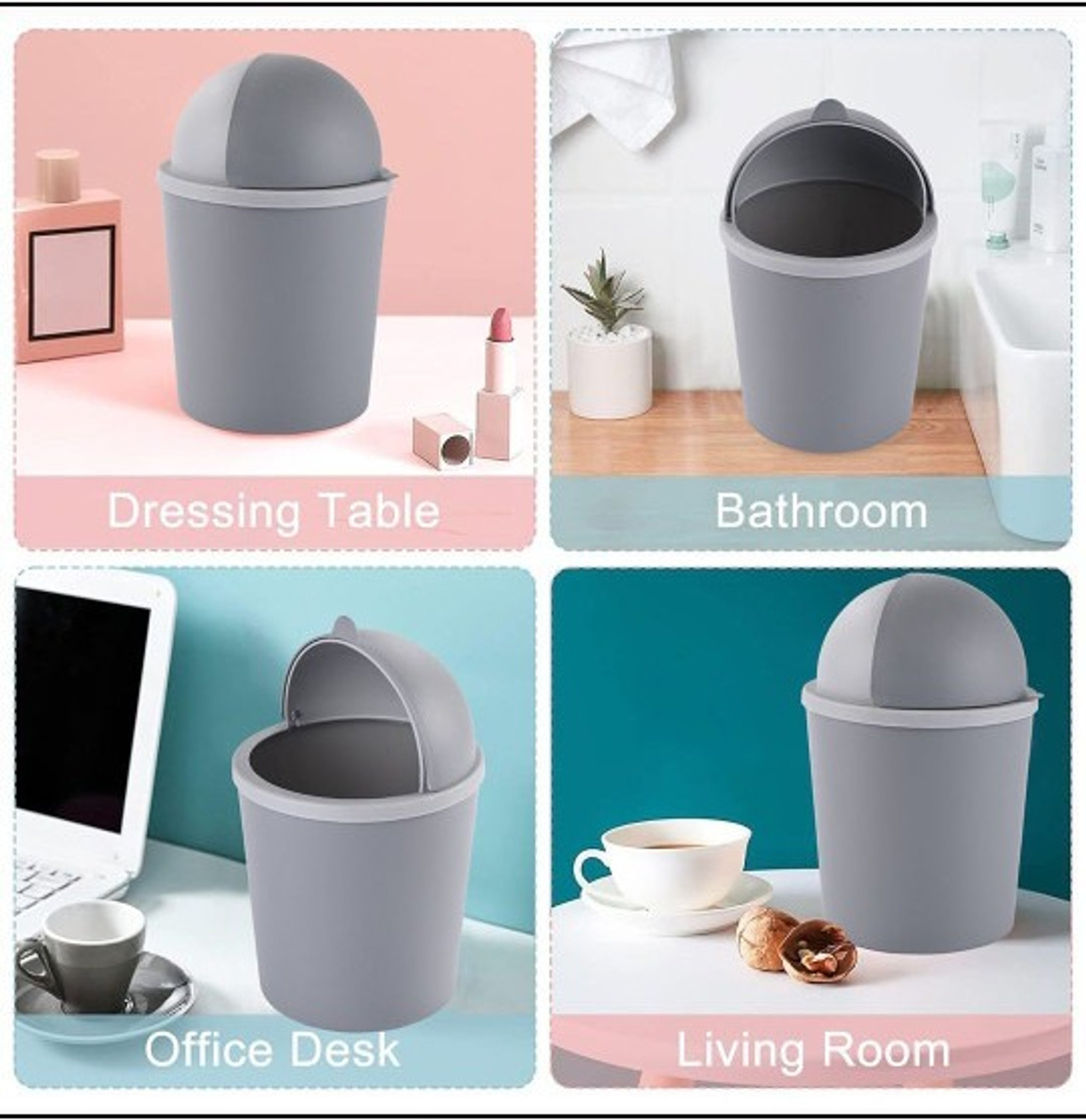 Image of KUBER INDUSTRIES Table Dustbin|Plastic Swinging Lid Storage Waste Bin(Gray) Plastic Dustbin