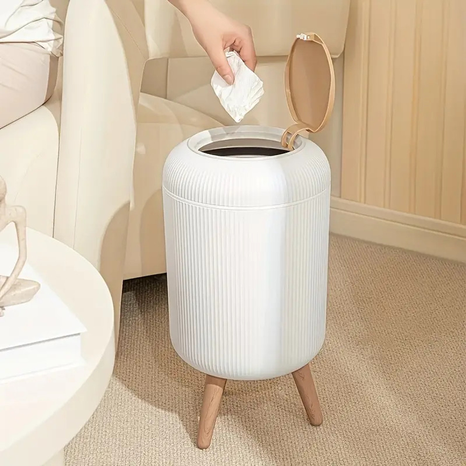 Image of ZENOVIA Designer Dustbin with Legs & One-Touch Lid (10L) for Kitchen, Office & Home Plastic Dustbin