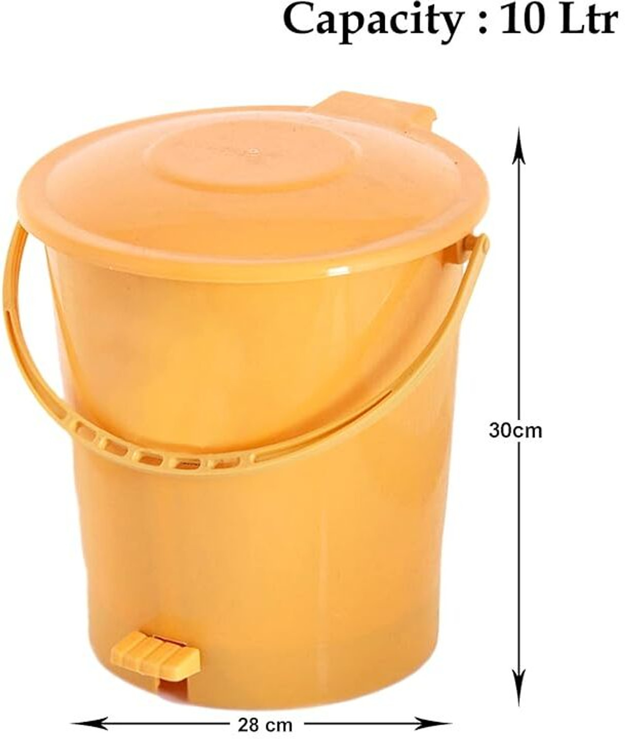 Image of KUBER INDUSTRIES Plastic Pedal Dustbin /Wastebin With Handle, 10 Liter (Yellow) Plastic Dustbin
