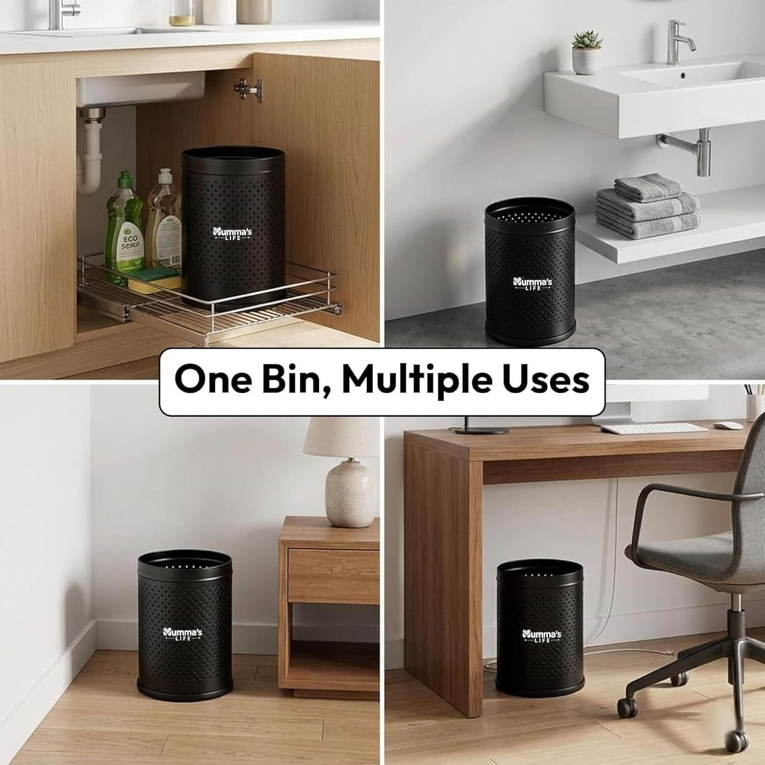 Image of Mumma's LIFE 10L Stainless Steel Dustbin Stainless Steel Dustbin (Black)