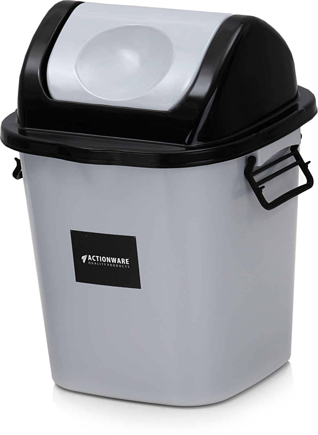 Image of ACTIONWARE Nova Square Plastic Dustbin 12 Ltr Pack of 2 with Swing Lid Plastic Dustbin (Grey)
