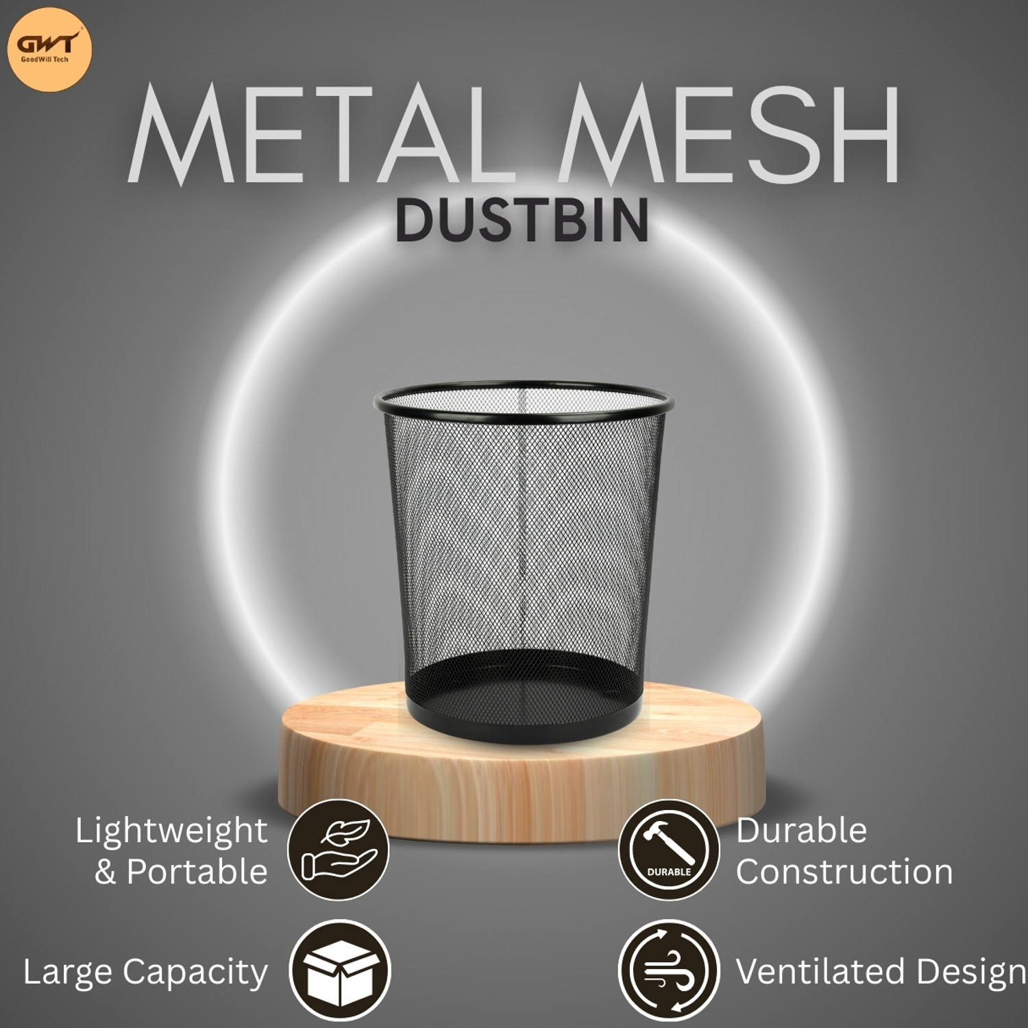 Image of Goodwill Tech Small Metal Mesh Dustbin for Home, School, Bedroom, Kitchen, Office 9 LTR Iron Dustbin