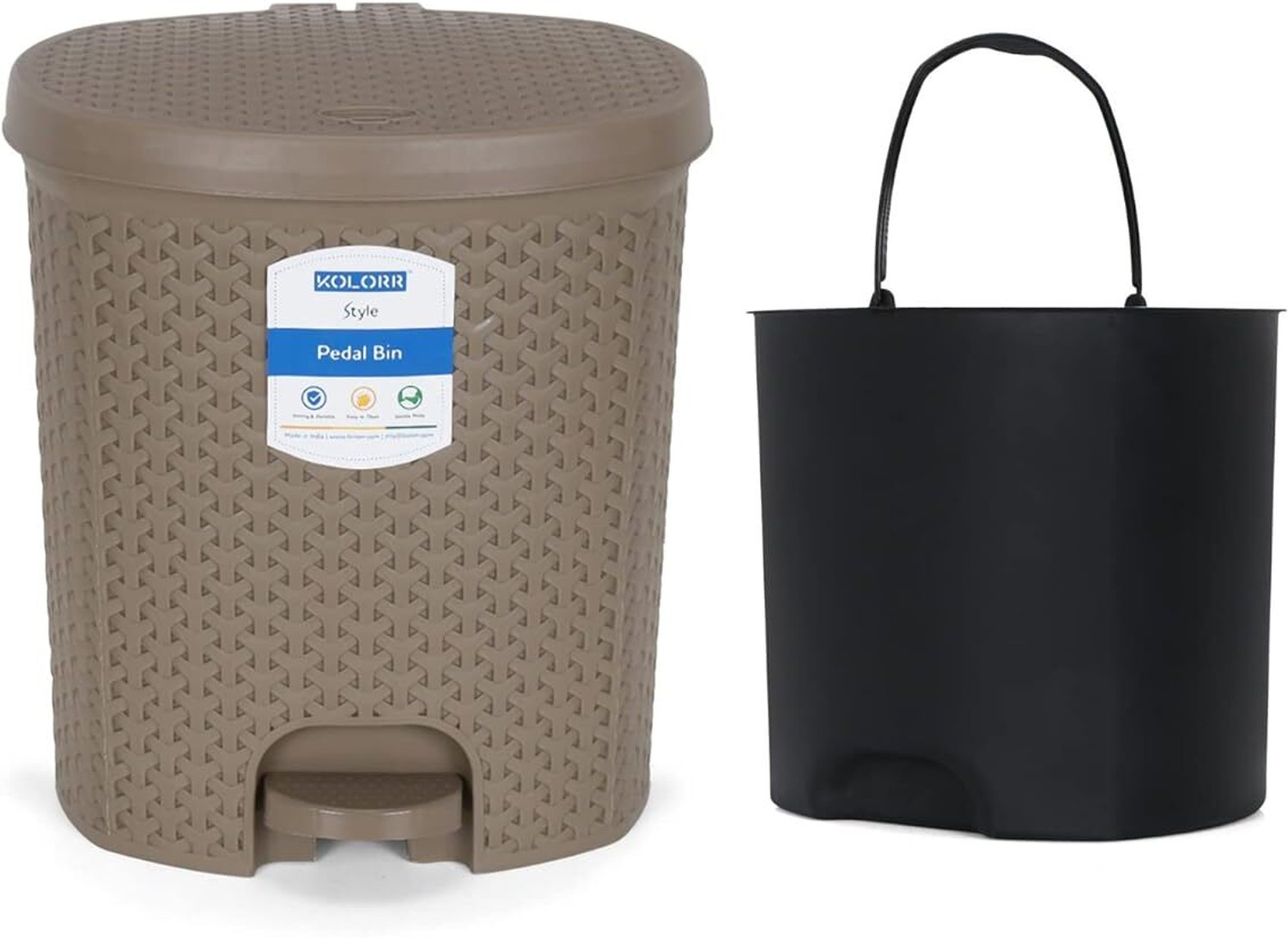 Image of KOLORR 6 L Magnum Lightweight Pedal Pack of 1 Brown Wastebin with Inner, Home /Office Plastic Dustbin