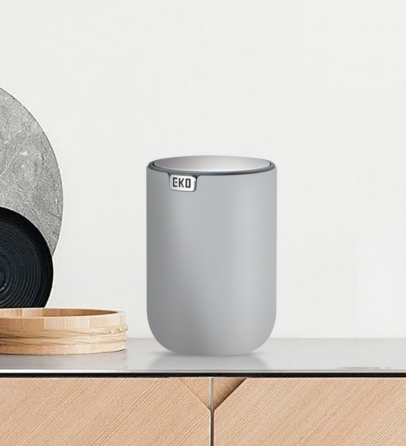 Image of Obsessions Obsessions Fingerprint Resistant Table Bin Grey Stainless Steel Dustbin