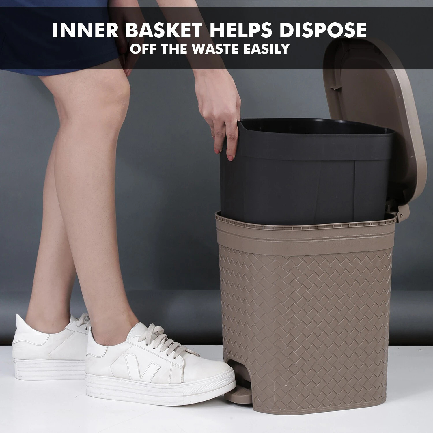 Image of KOLORR Stitch 15L Pedal Dustbin /Waste Bin with Lid and Inner Bucket for Home, Kitchen Plastic Dustbin