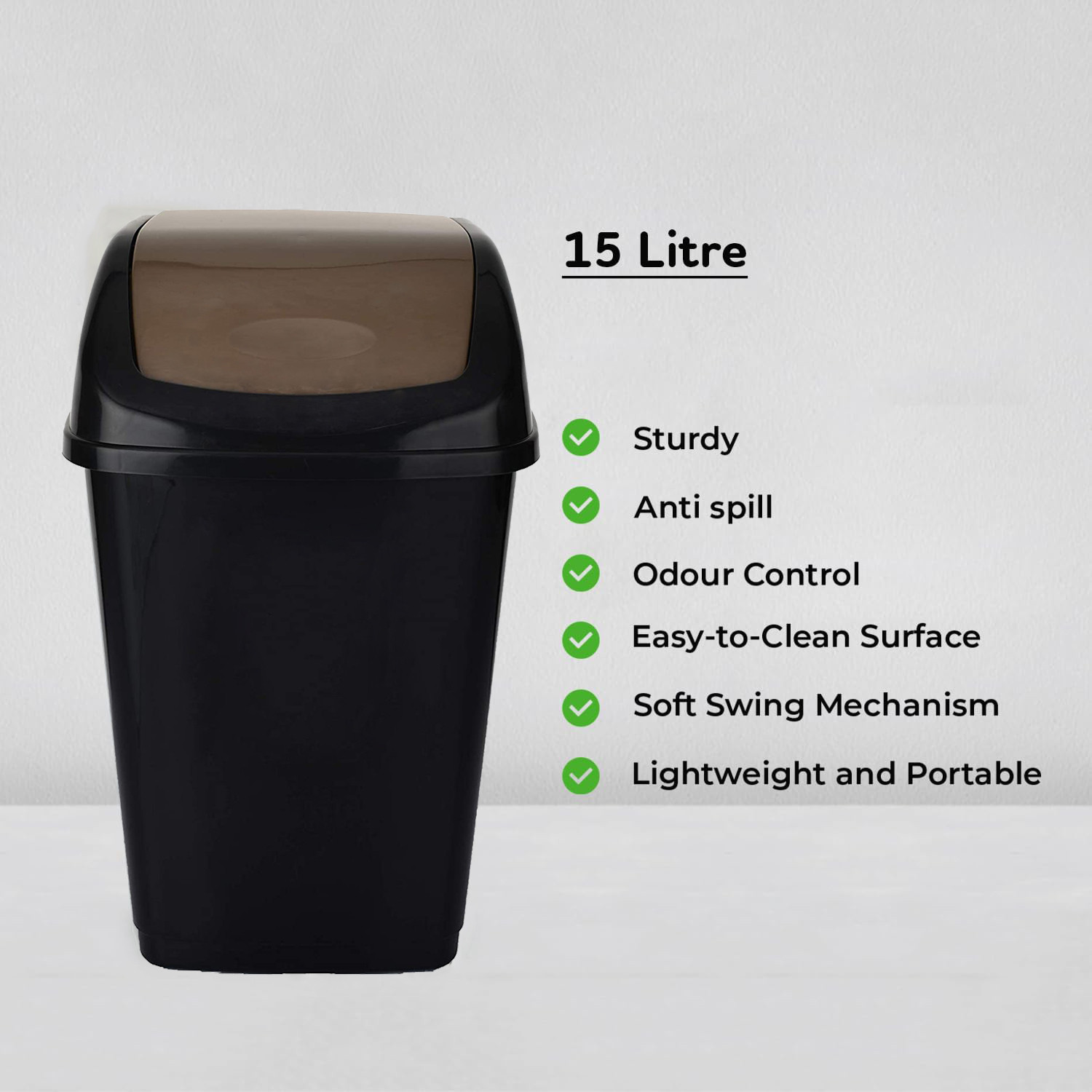 Image of KUMANEST Swing Lid Garbage Waste Dustbin | Swing Lid Dustbin with Free Dustpan | 15Ltr Plastic Dustbin