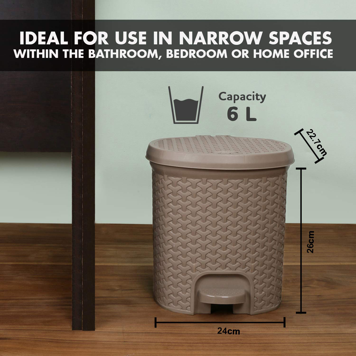 Image of KOLORR 6 L Magnum Lightweight Pedal Pack of 1 Brown Wastebin with Inner, Home /Office Plastic Dustbin