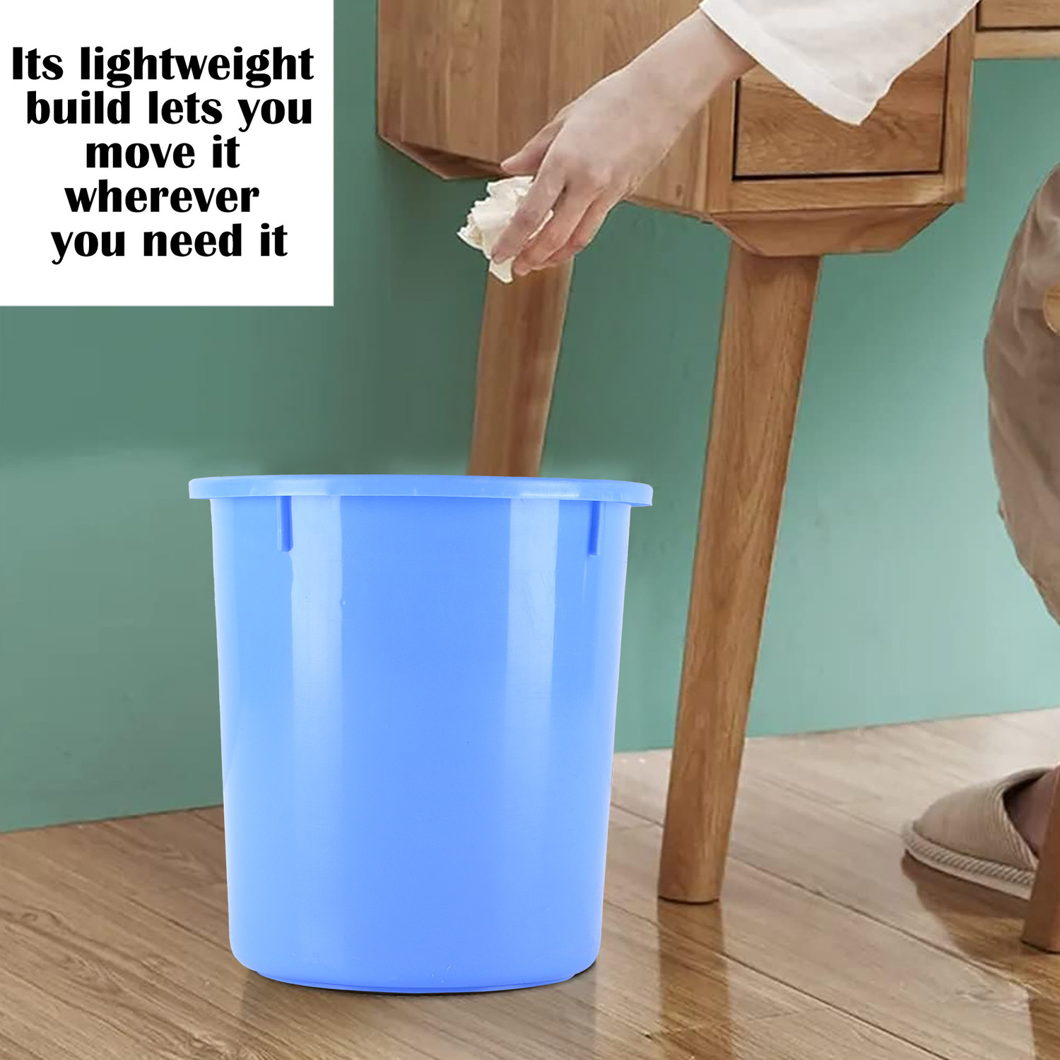 Image of KUBER INDUSTRIES Open Dustbin, Trash Bin, Garbage Bin, Waste Bin, 5Ltr.- Pack of 2 (Blue) Plastic Dustbin