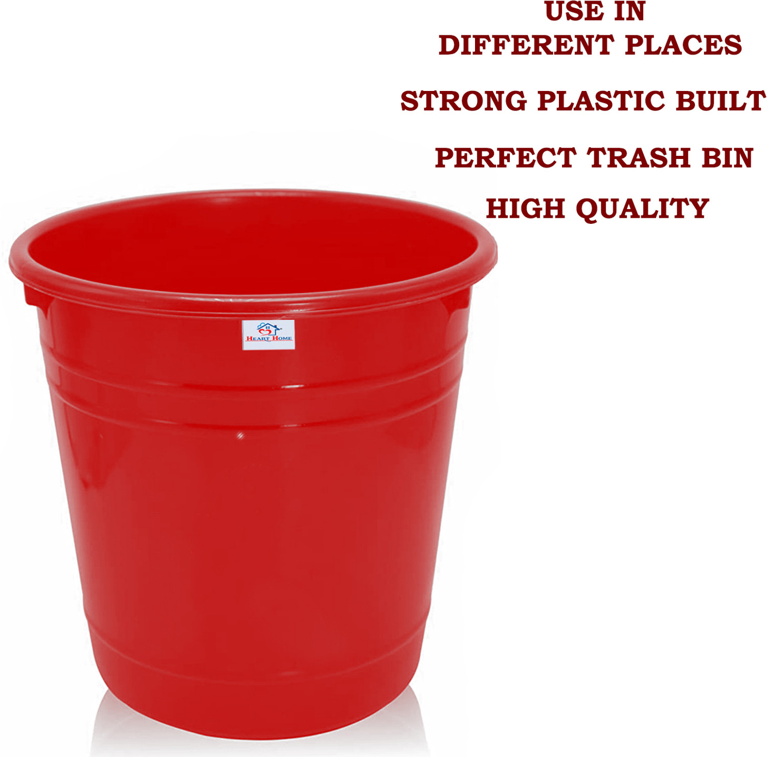 Image of Heart Home Open Dustbin, Trash Bin, Garbage Bin, Waste Bin, 5Ltr.- Pack of 2 (Red) Plastic Dustbin