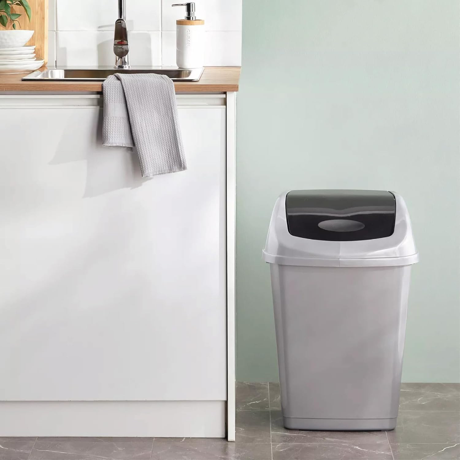 Image of N H Enterprise Swing Lid Garbage Waste Dustbin | Swing Lid Dustbin with Removable Lid | 25Ltr Plastic Dustbin