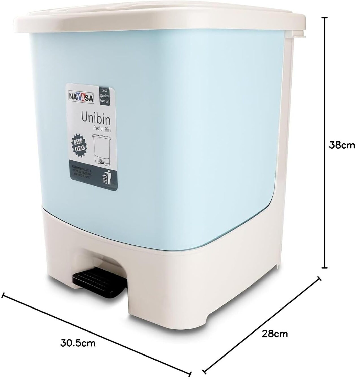 Image of NAYASA Plastic Unibin Square | 20 Ltrs | Pedal Dustbin | With Lid and Detachable Bin Plastic Dustbin