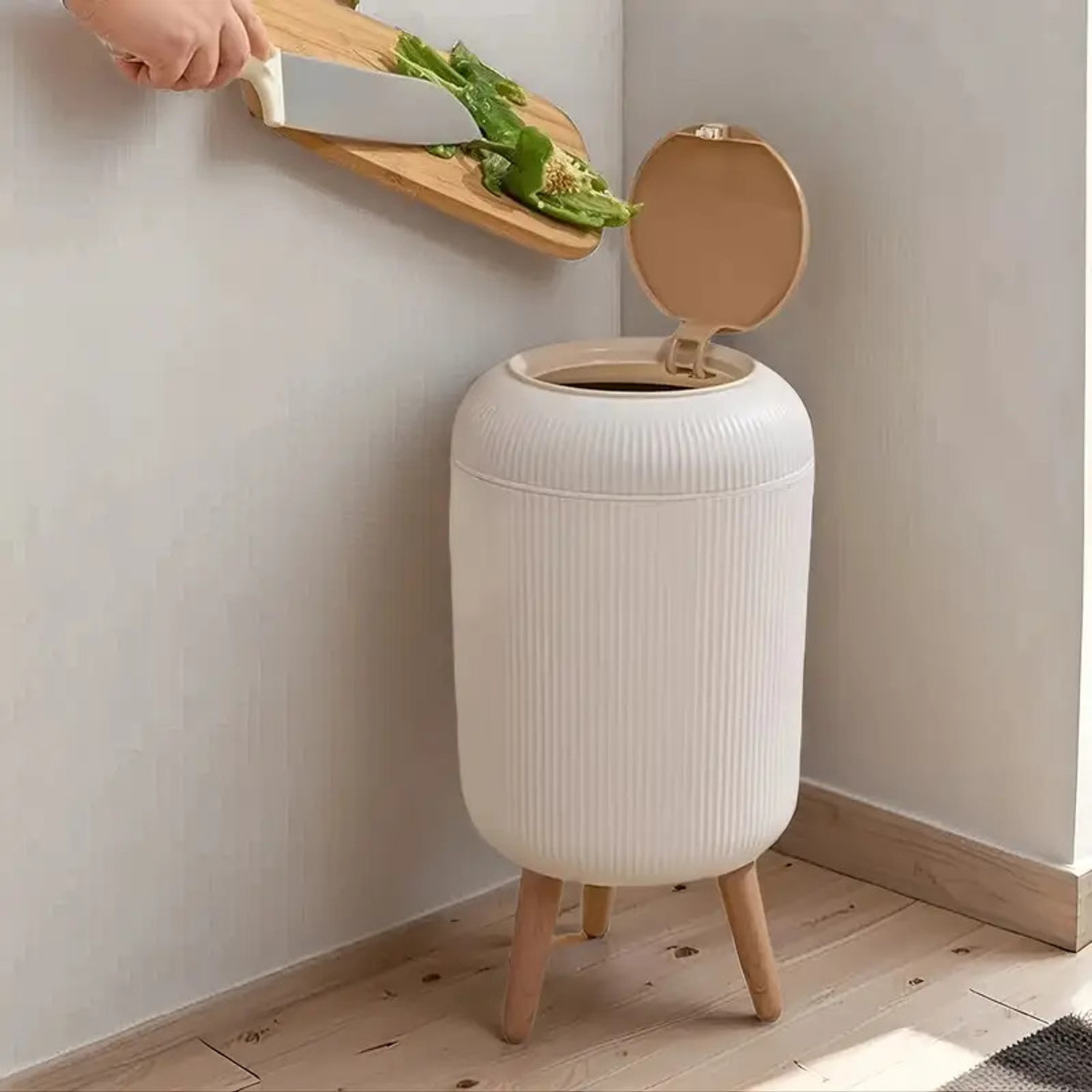 Image of ZENOVIA Designer Dustbin with Legs & One-Touch Lid (10L) for Kitchen, Office & Home Plastic Dustbin
