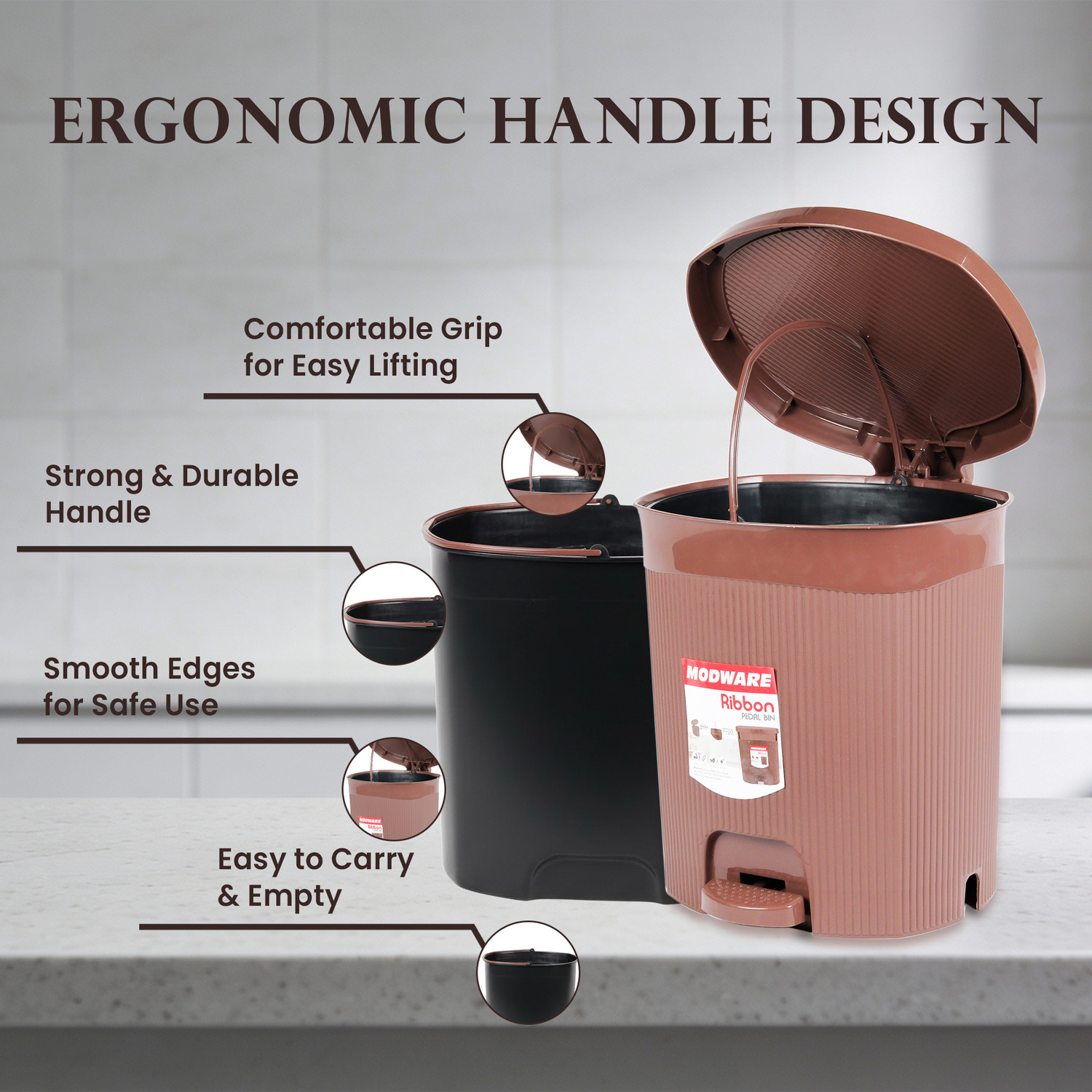 Image of MODWARE Premium Plastic Removable Bucket Pedal Dustbin For Kitchen, Office, College PP (Polypropylene) Dustbin