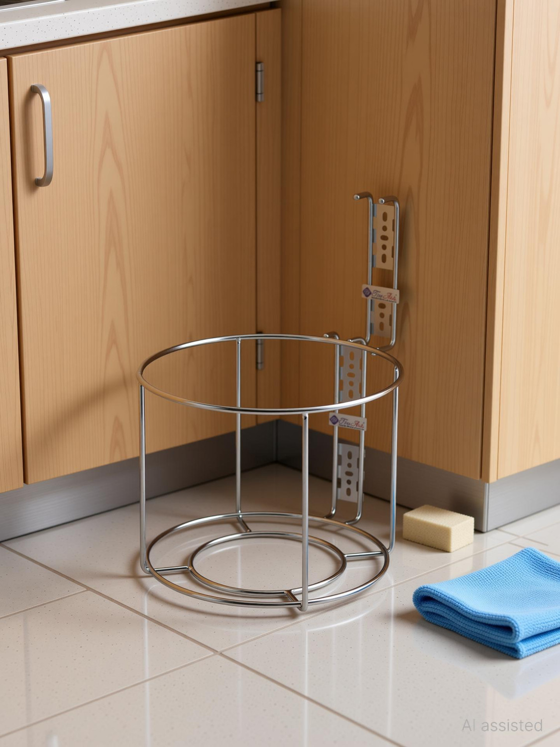 Image of FineArts Stainless Steel Wall Mountable Bin Holder Dustbin Stand Size (10Lx11.2Wx8.4H) Steel Dustbin