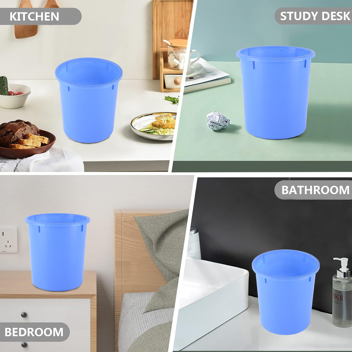 Image of KUBER INDUSTRIES Open Dustbin, Trash Bin, Garbage Bin, Waste Bin, 5Ltr.- Pack of 2 (Blue) Plastic Dustbin