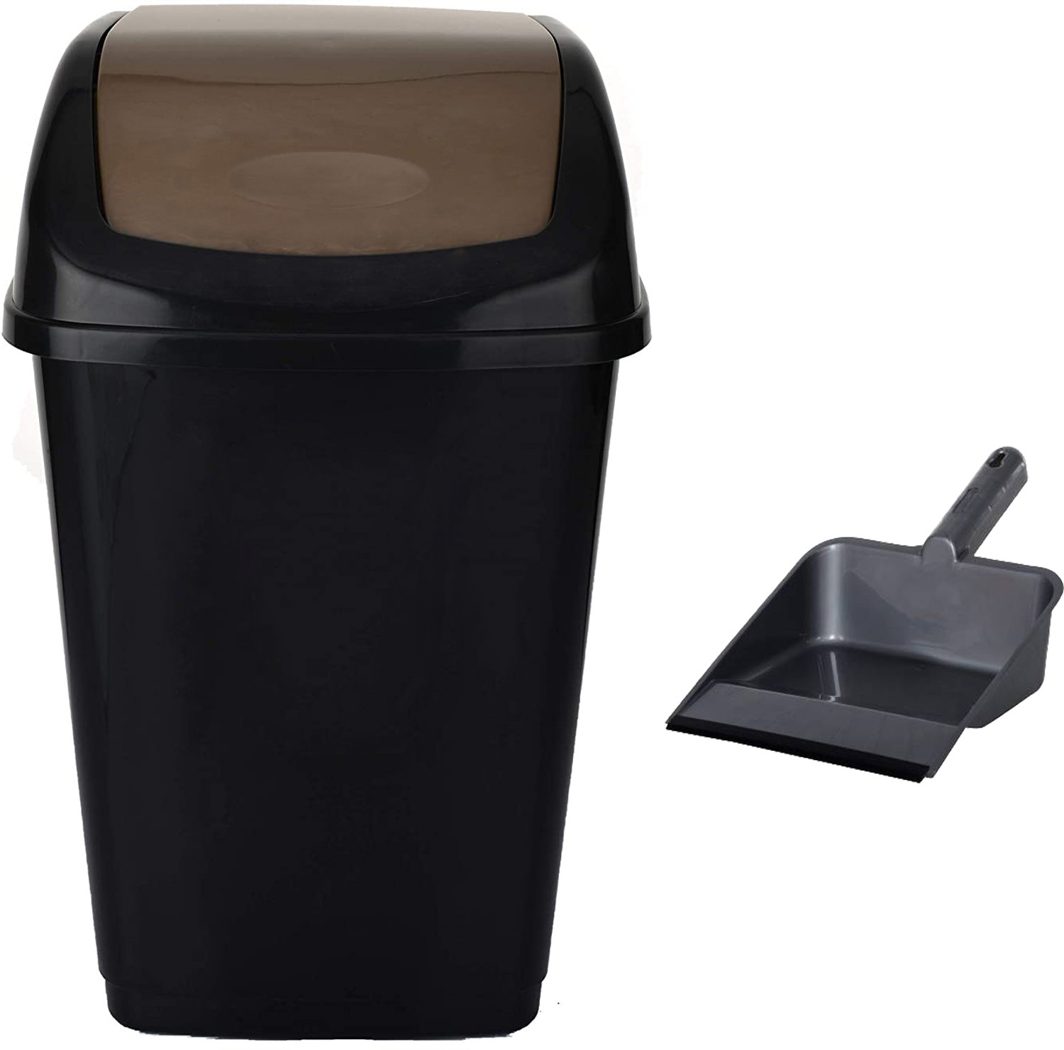 Image of KUMANEST Swing Lid Garbage Waste Dustbin | Swing Lid Dustbin with Free Dustpan | 15Ltr Plastic Dustbin