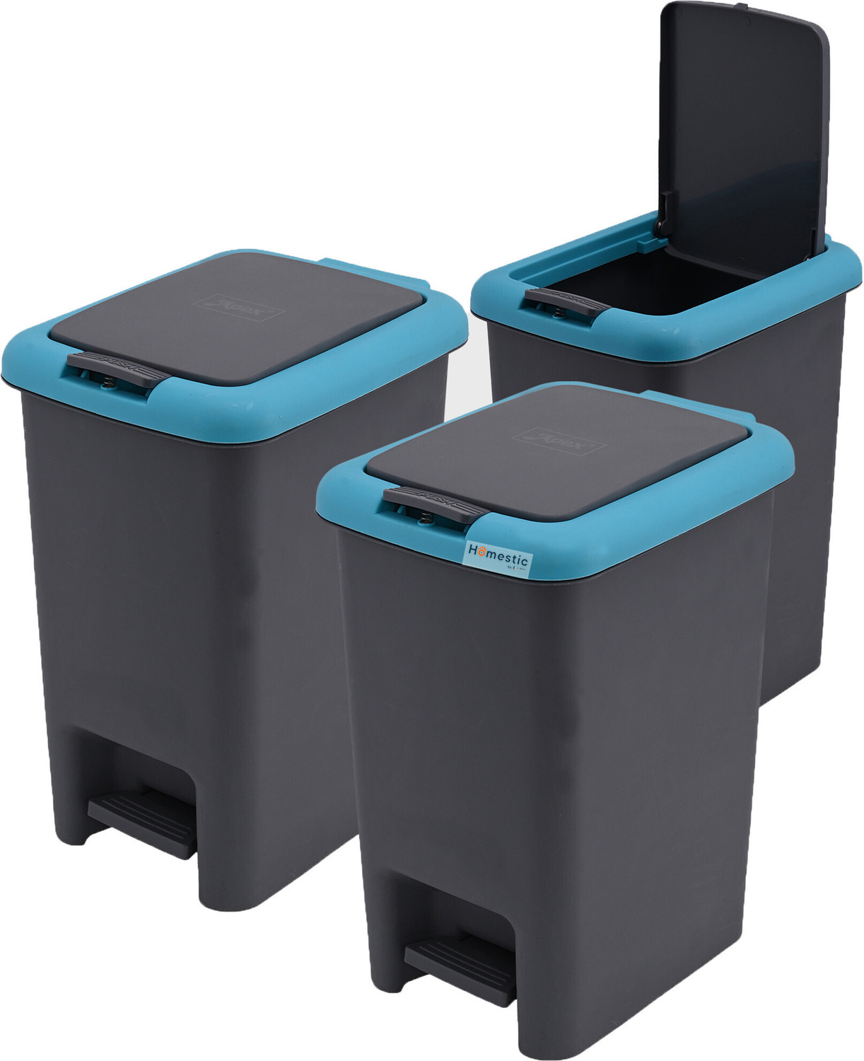 Image of HOMESTIC by Kuber Industries Pack of 3 Pedal Dustbin for Kitchen & Home with Pedal | 7 Ltr -Grey & Blue Plastic Dustbin