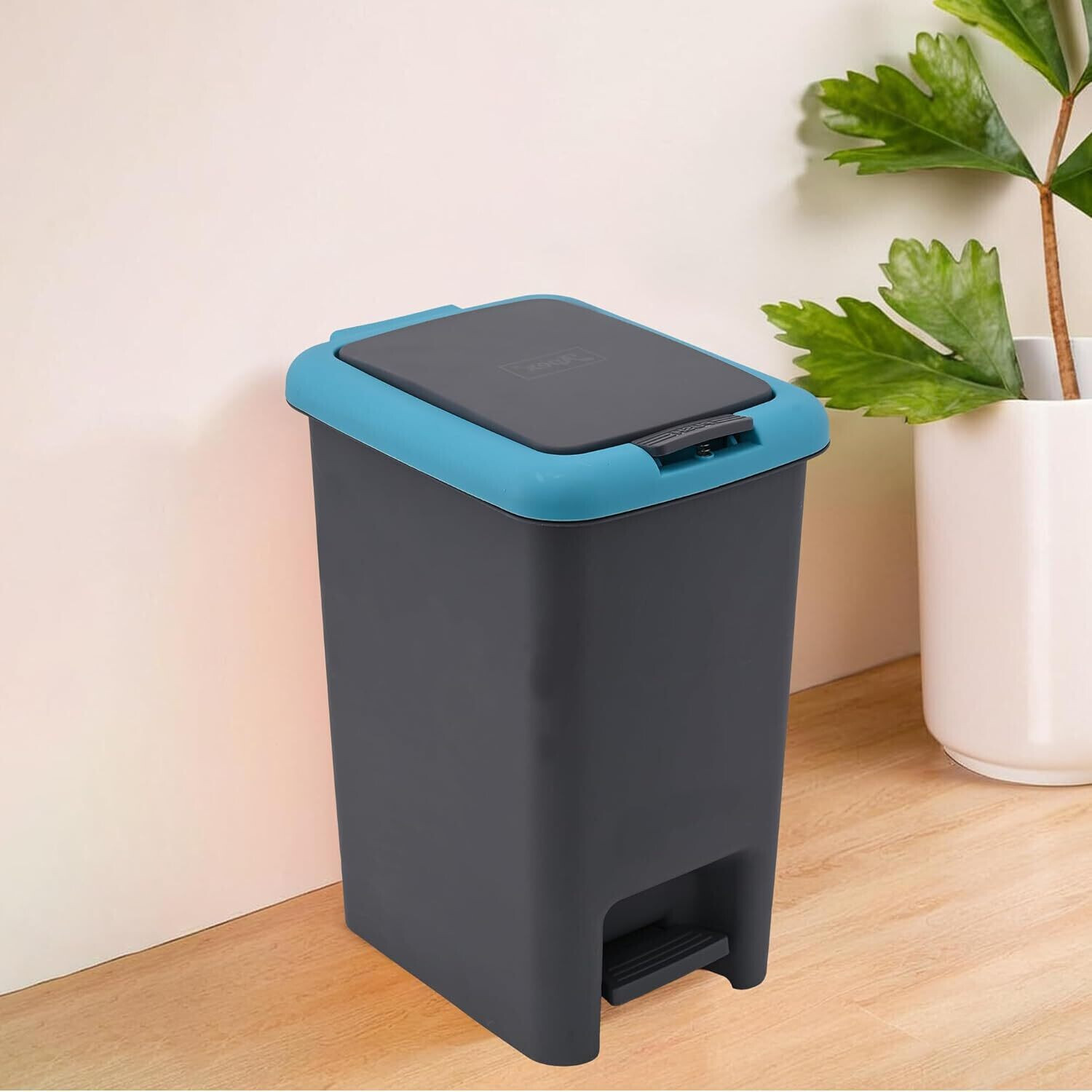 Image of HOMESTIC by Kuber Industries 7 Ltr Pedal Dustbin for Kitchen & Home with Pedal | Grey & Blue Plastic Dustbin