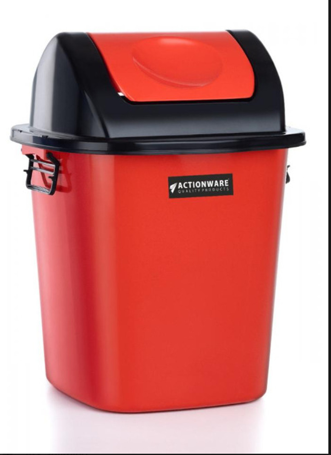 Image of Actionware 18 Litre Plastic Swing Lid Dustbin with Push Flap & Side Handles Plastic Dustbin (Red)
