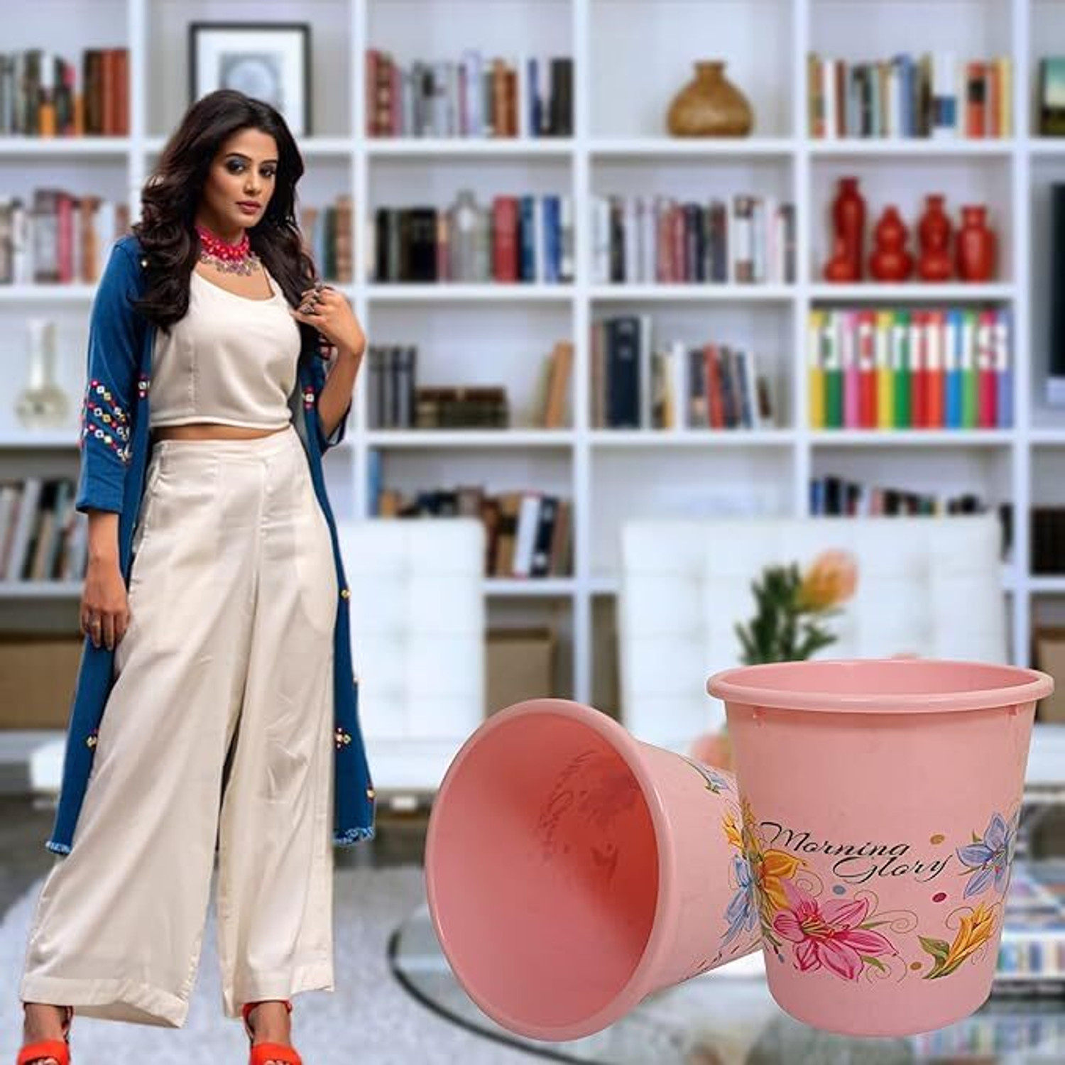 Image of KUBER INDUSTRIES Open Plastic Dustbin for Kitchen|Office|College|5 Litre|Pink Plastic Dustbin