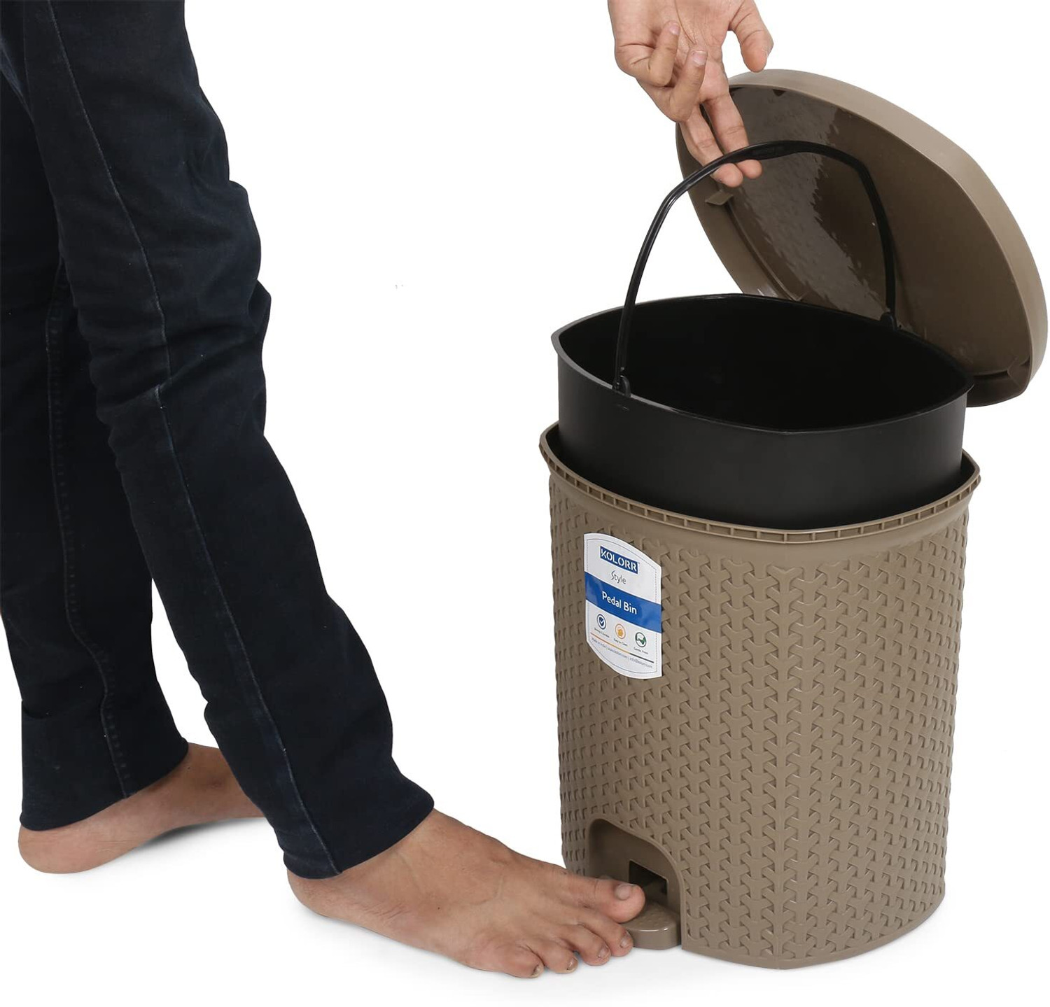 Image of KOLORR 6 L Magnum Lightweight Pedal Pack of 1 Brown Wastebin with Inner, Home /Office Plastic Dustbin