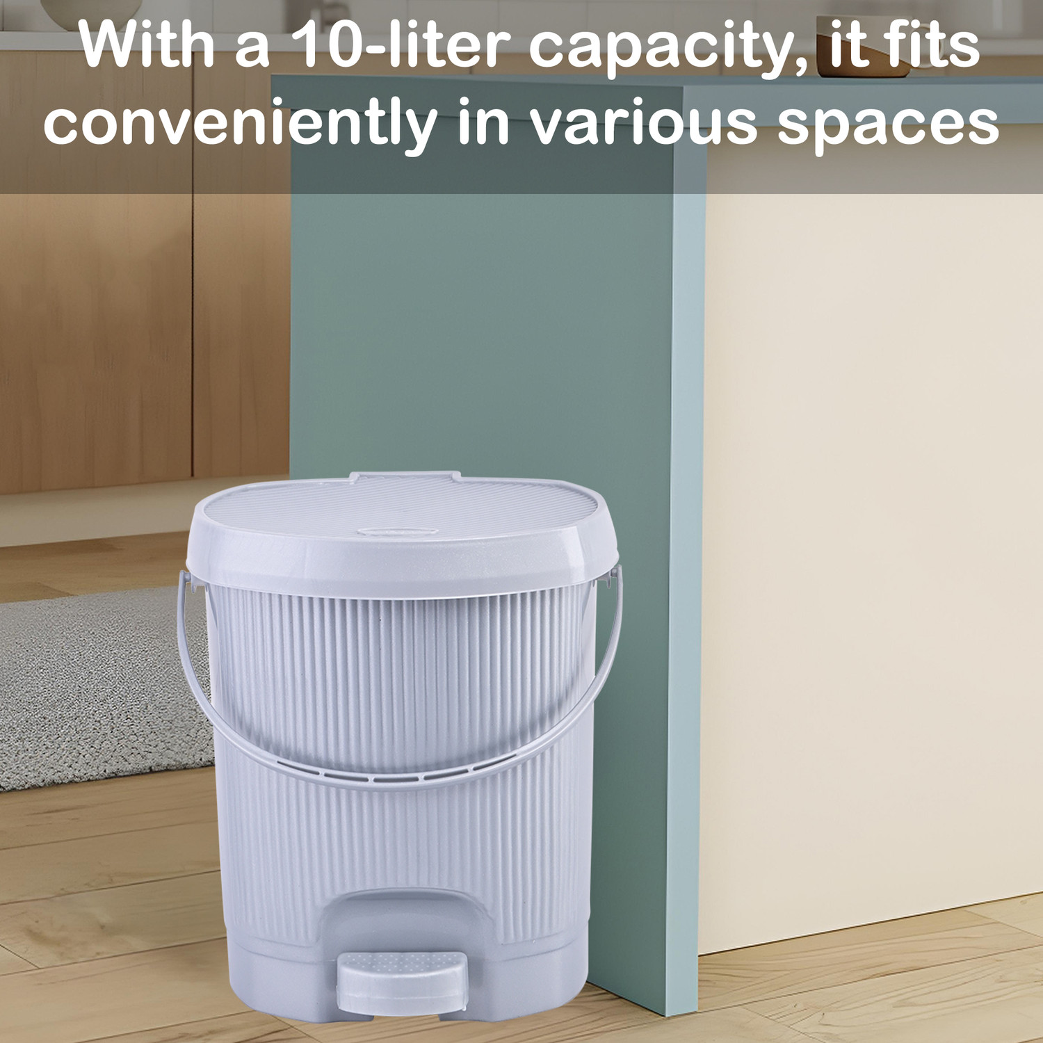 Image of KUBER INDUSTRIES 10 Ltr Plastic Dustbin for Kitchen with Lid & Removable Bucket | Grey Plastic Dustbin