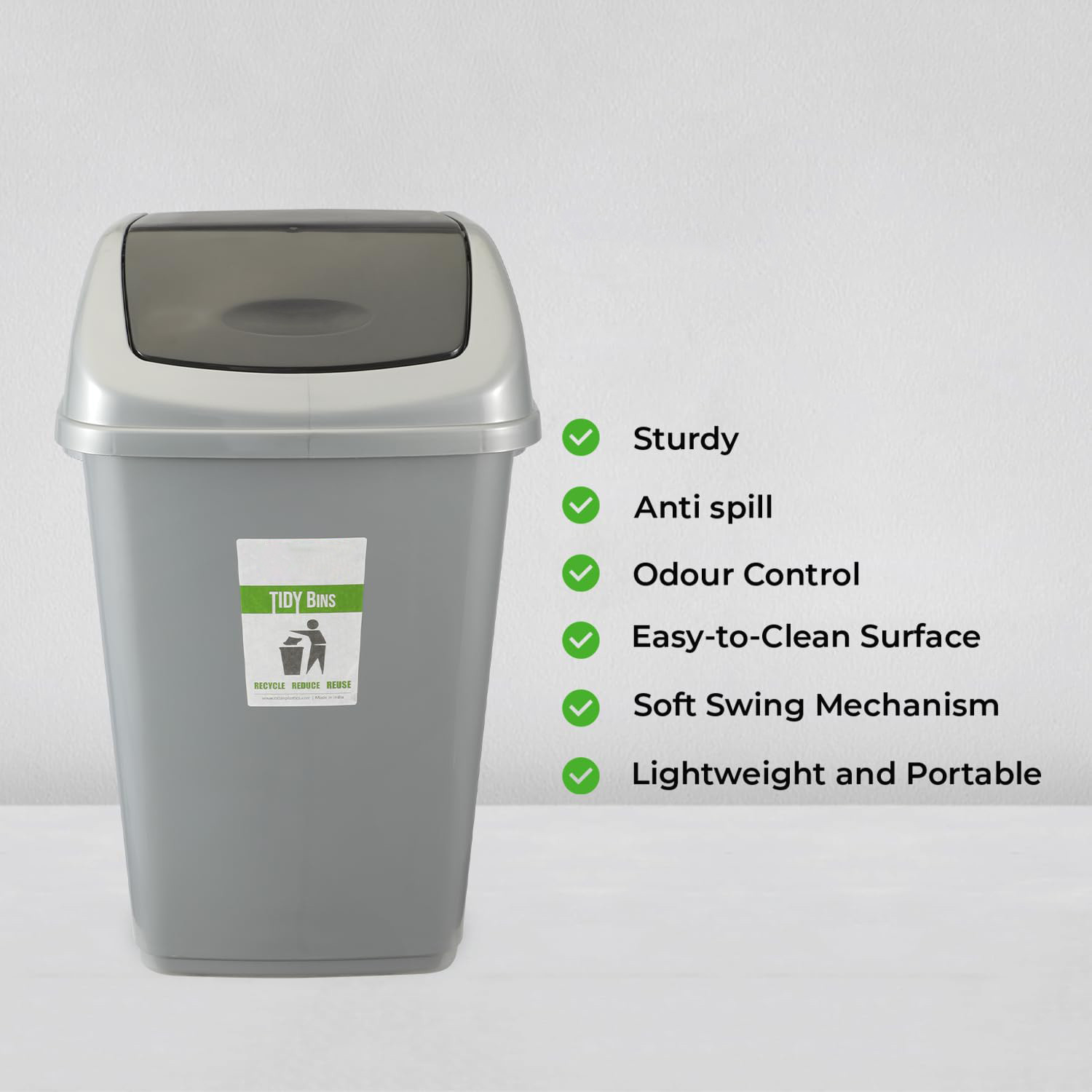 Image of N H Enterprise Swing Lid Garbage Waste Dustbin | Swing Lid Dustbin with Removable Lid | 25Ltr Plastic Dustbin
