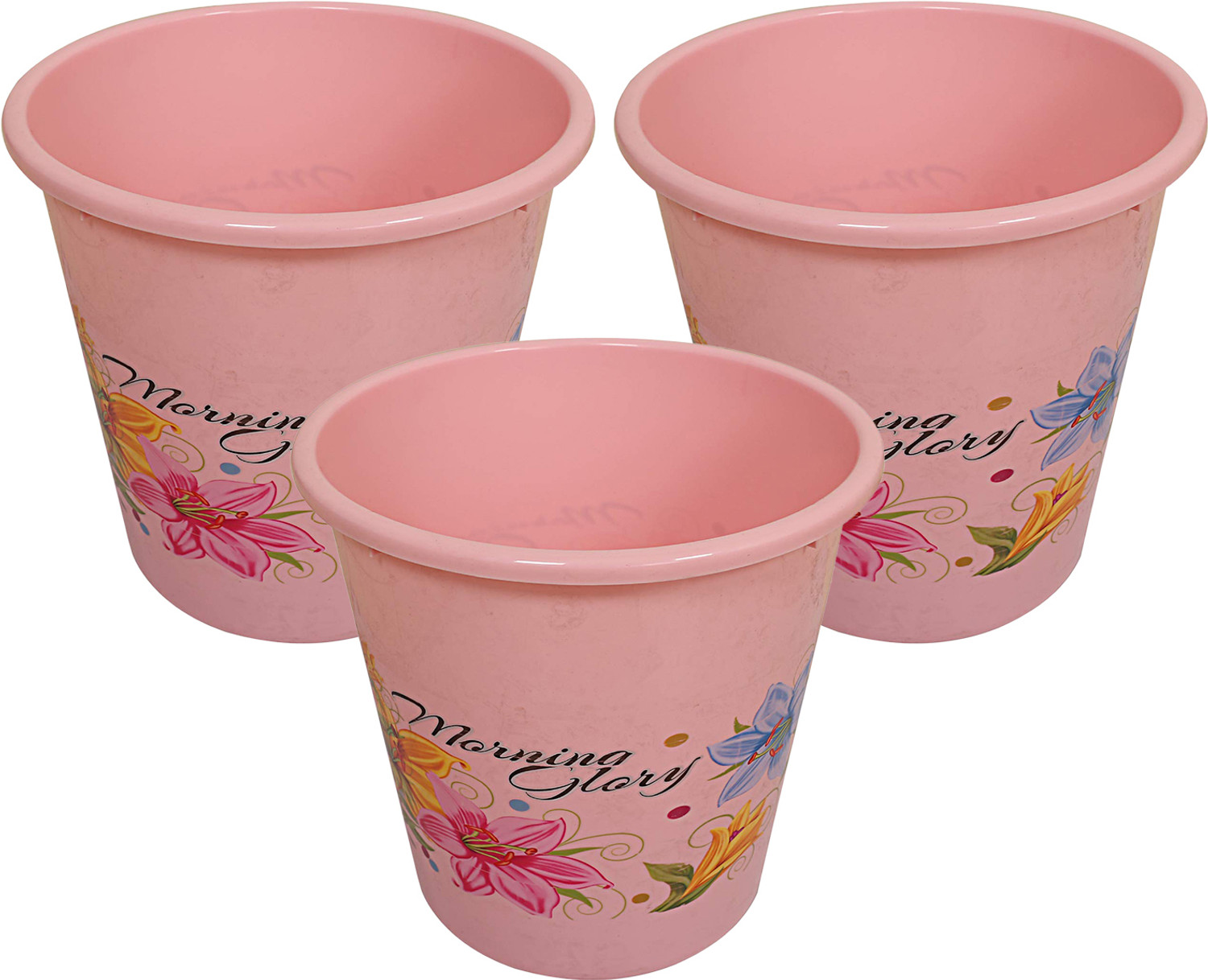 Image of KUBER INDUSTRIES Open Plastic Dustbin for Kitchen|Office|College|5 Litre|Pack of 3|Pink Plastic Dustbin