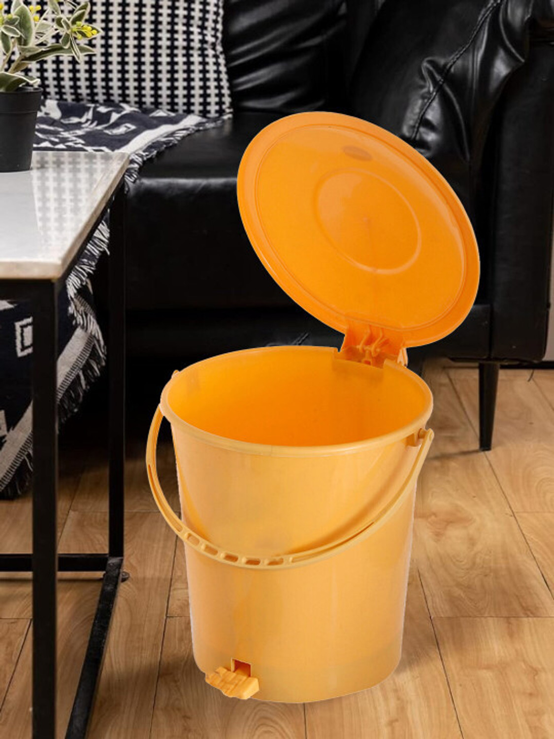 Image of KUBER INDUSTRIES Plastic Pedal Dustbin /Wastebin With Handle, 10 Liter (Yellow) Plastic Dustbin