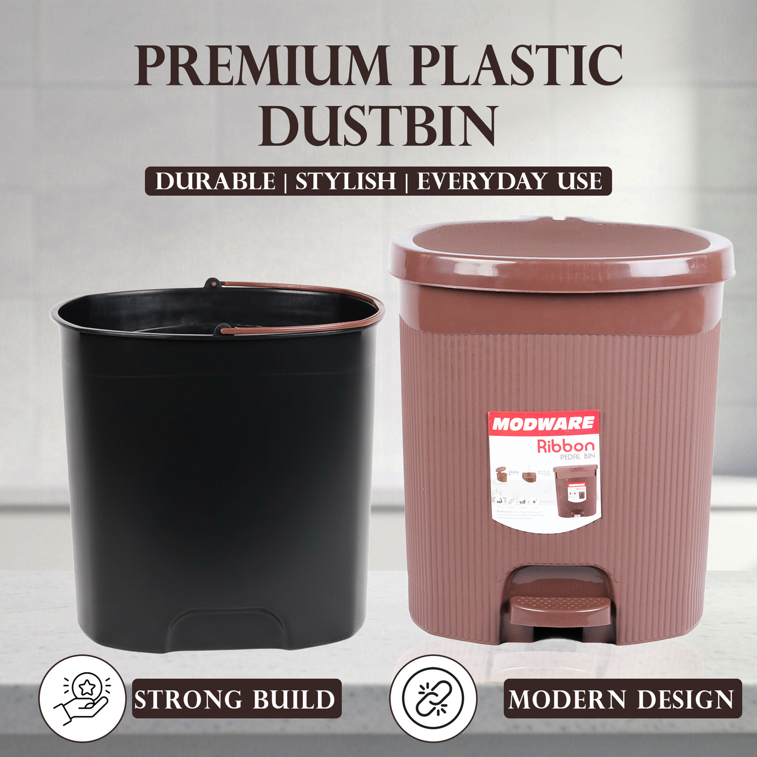 Image of MODWARE Premium Plastic Removable Bucket Pedal Dustbin For Kitchen, Office, College PP (Polypropylene) Dustbin