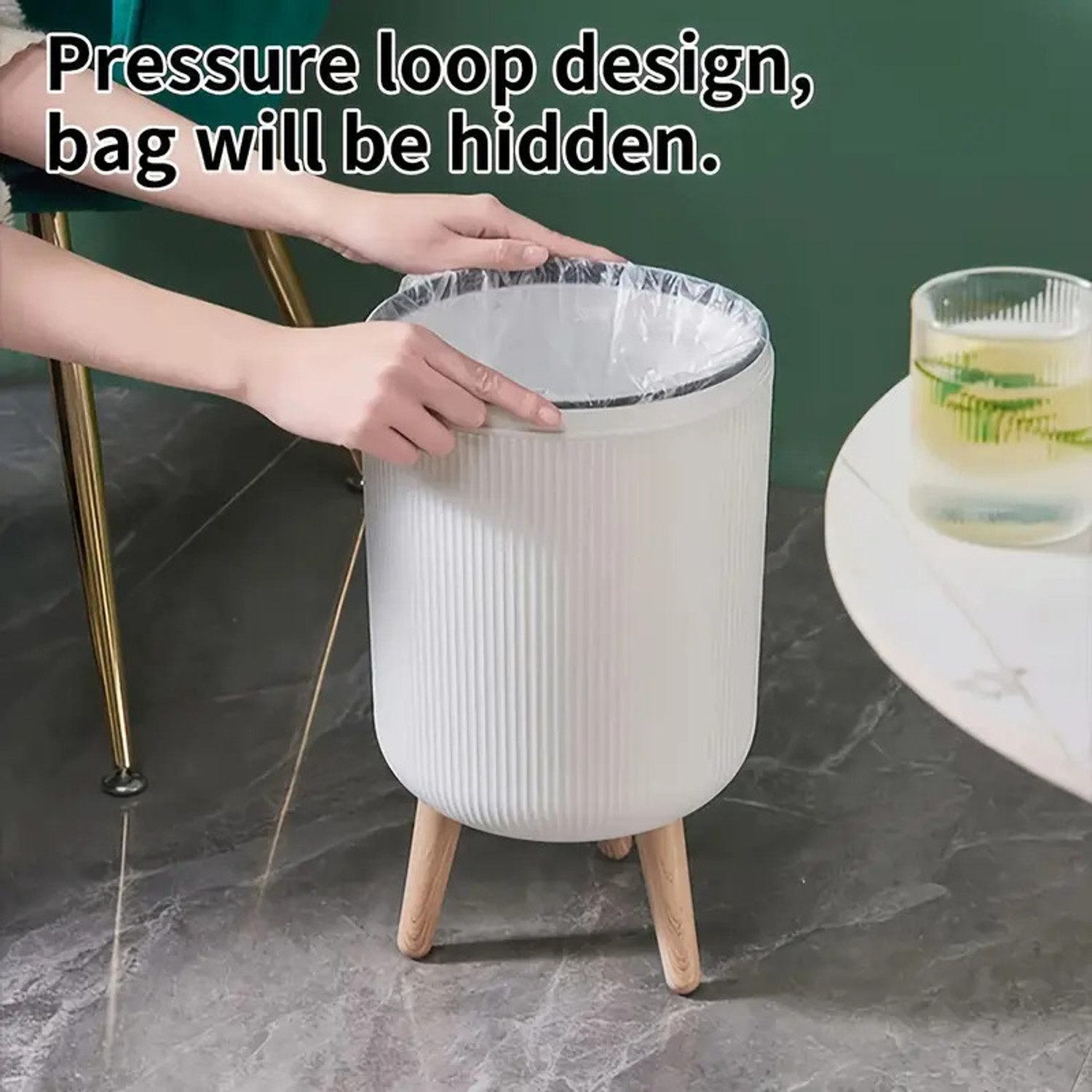 Image of ZENOVIA Designer Dustbin with Legs & One-Touch Lid (10L) for Kitchen, Office & Home Plastic Dustbin