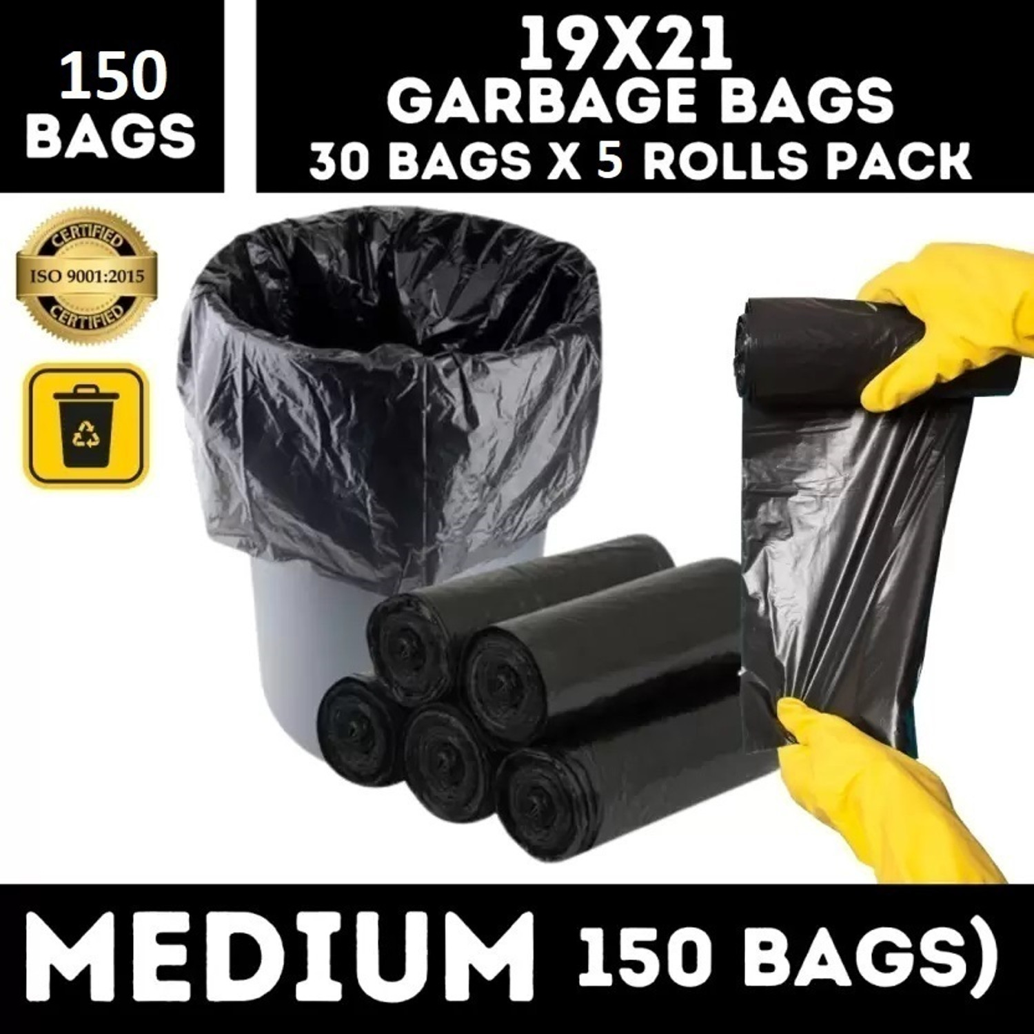 Image of KALP CRAZE PREMIUM MEDIUM Garbage Bag | 150 Trash bags | 30 Bags X 5 Roll | 19 X 21 Medium 5 L Garbage Bag Pack Of 150