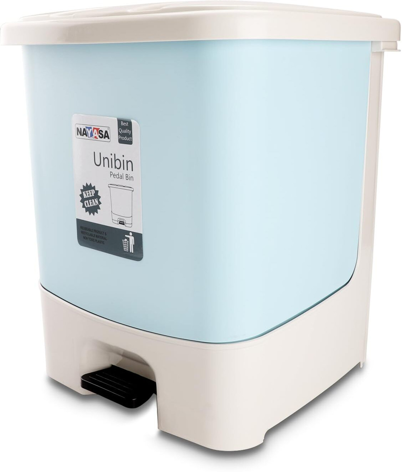 Image of NAYASA Plastic Unibin Square | 20 Ltrs | Pedal Dustbin | With Lid and Detachable Bin Plastic Dustbin