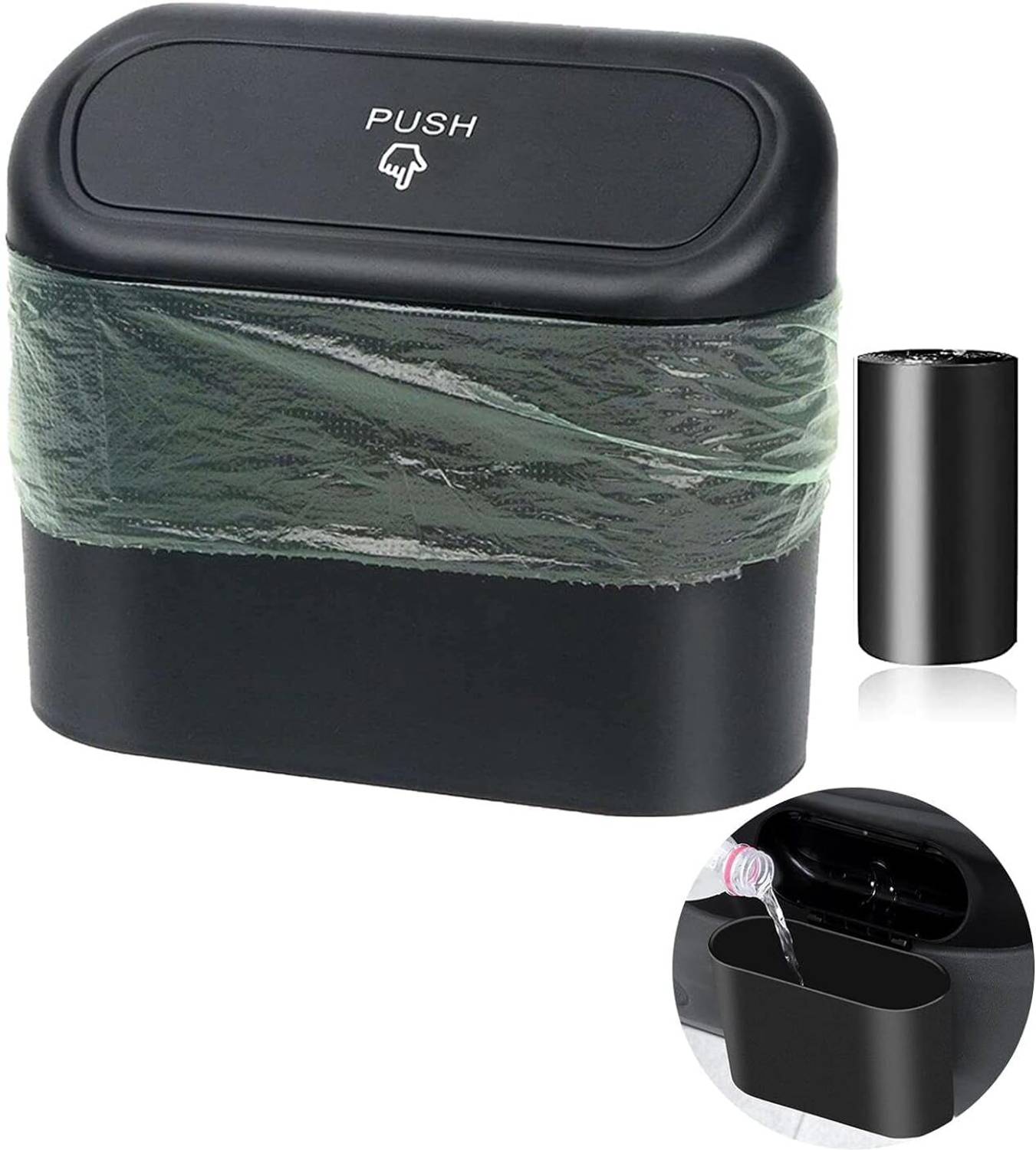KitchExpo Plastic Car Manual-Lift Trash Can With Lid, Mini Vehicle Trash Bin Car Dustbin Car Trash Bin Bag
