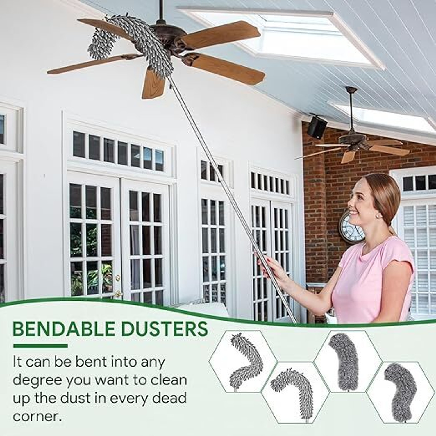 Image of GOLDENEYEHOUSE 3 In 1 Microfiber Feather Duster, 100 Inch Pole for Fans, Ceilings, Blinds Wet and Dry Duster Set