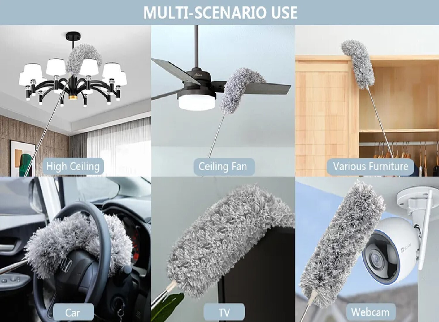 Image of NUCLETRIC Cleaning Brush Feather Microfiber with Extendable Rod Dust Cleaner Wet and Dry Duster