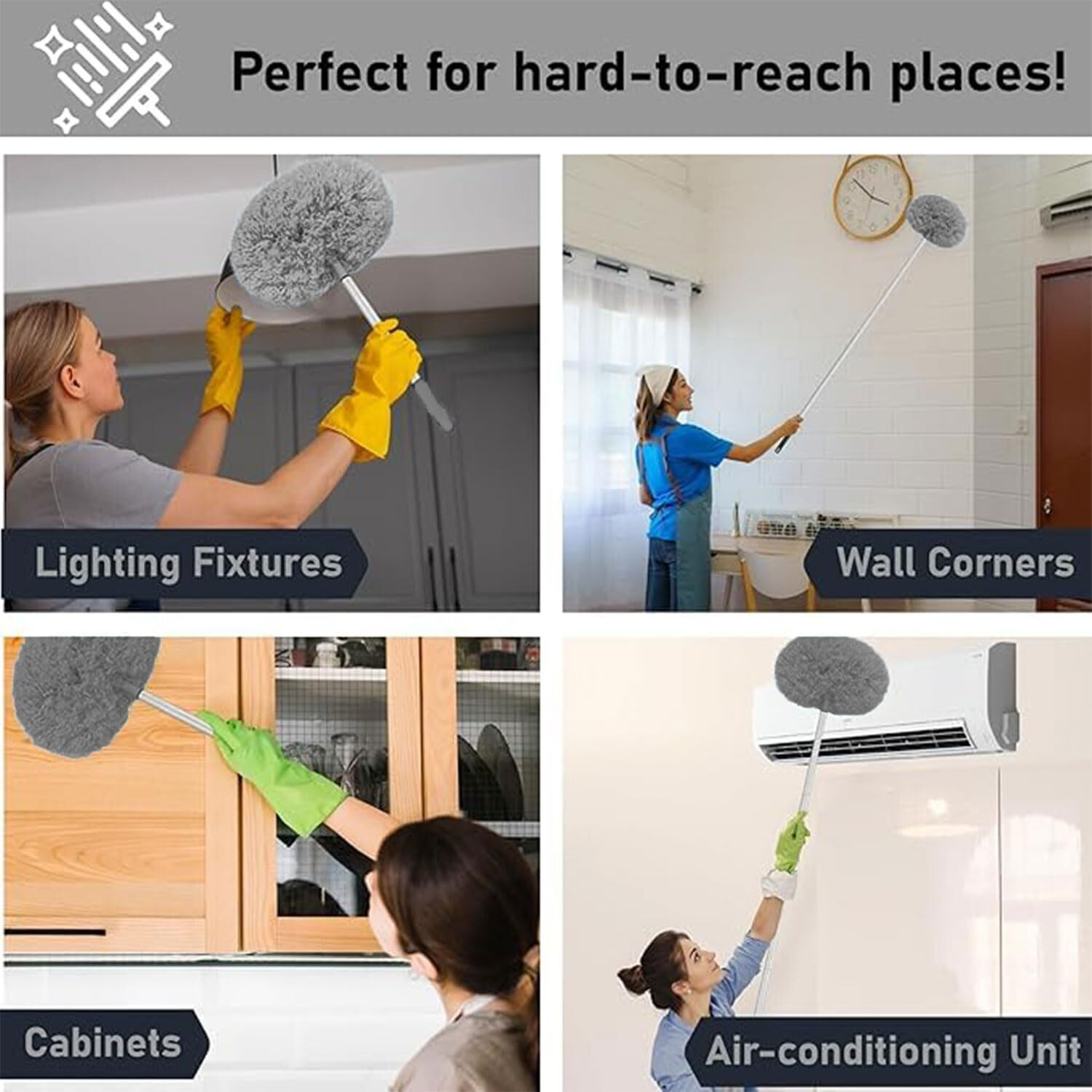 Image of PRECHANA Fan Cleaner Brush with Long Rod Flexible Fan Cleaning Mop Dry Duster