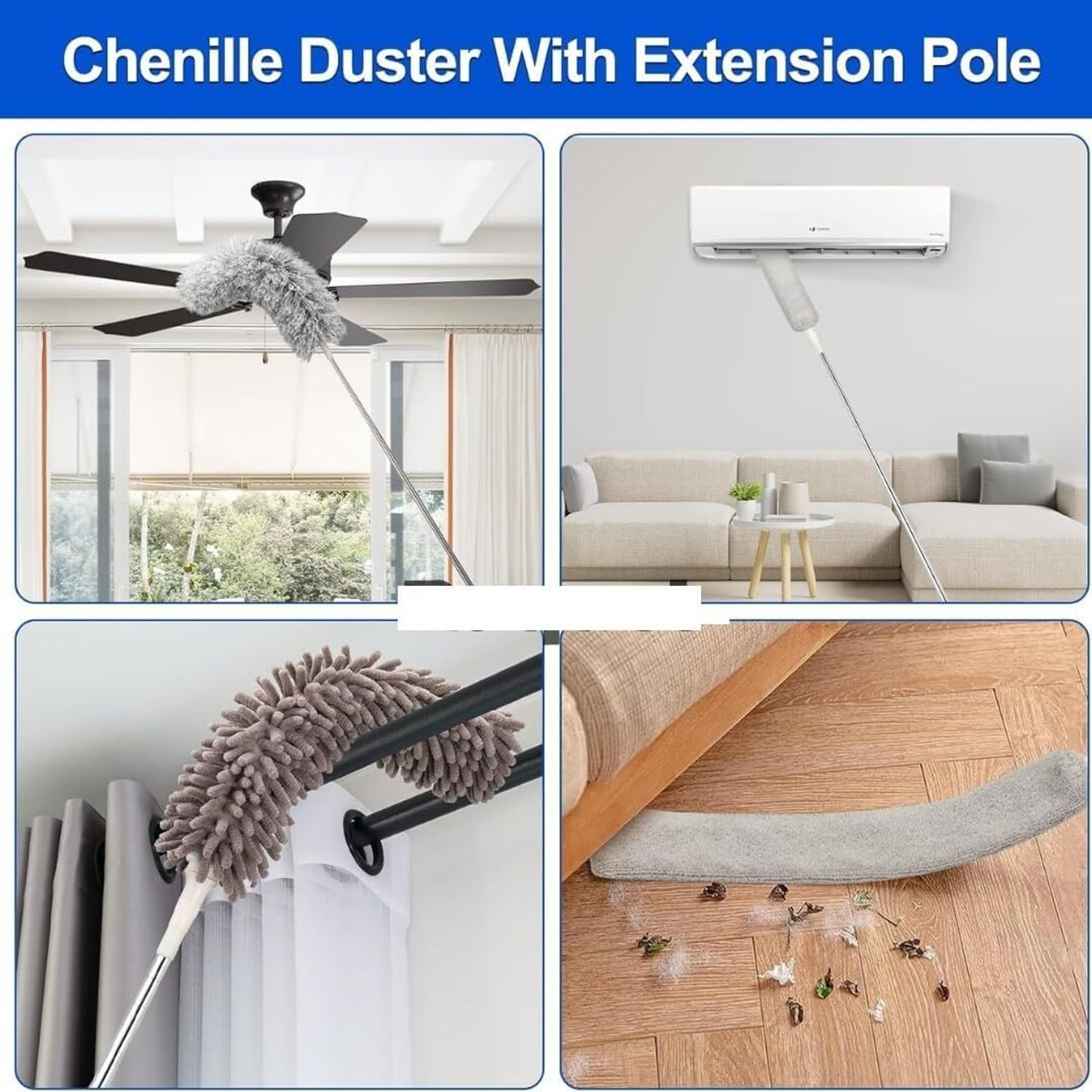 Image of Tozler 5 in 1 Feather Duster 5 PCS Extendable Fan Cleaning Duster Brush Wet and Dry Duster Set