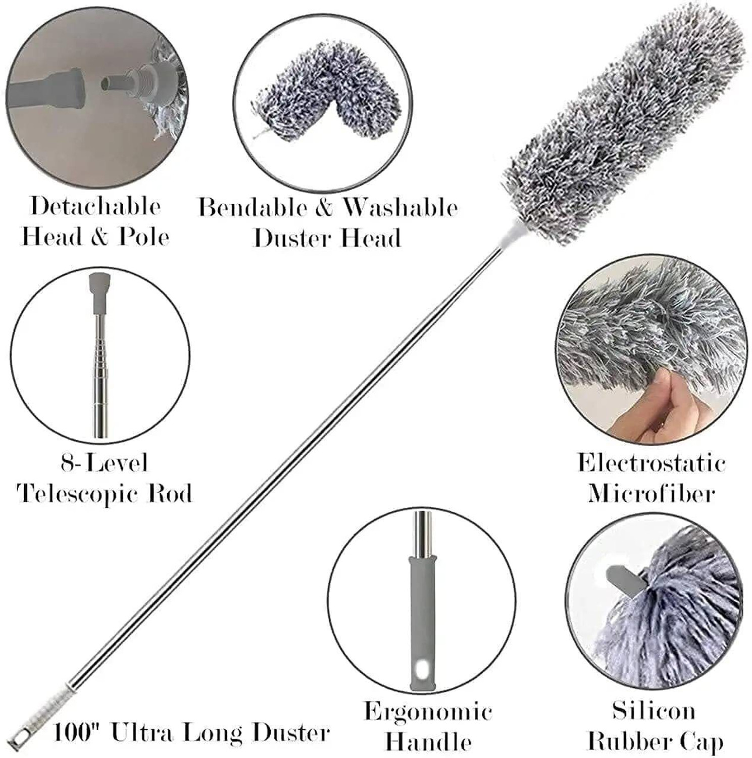 Image of GOLDENEYEHOUSE inch100-Inch Extendable Microfiber Ceiling Fan Duster - Wet & Dry Cleaning Tool inch Wet and Dry Duster