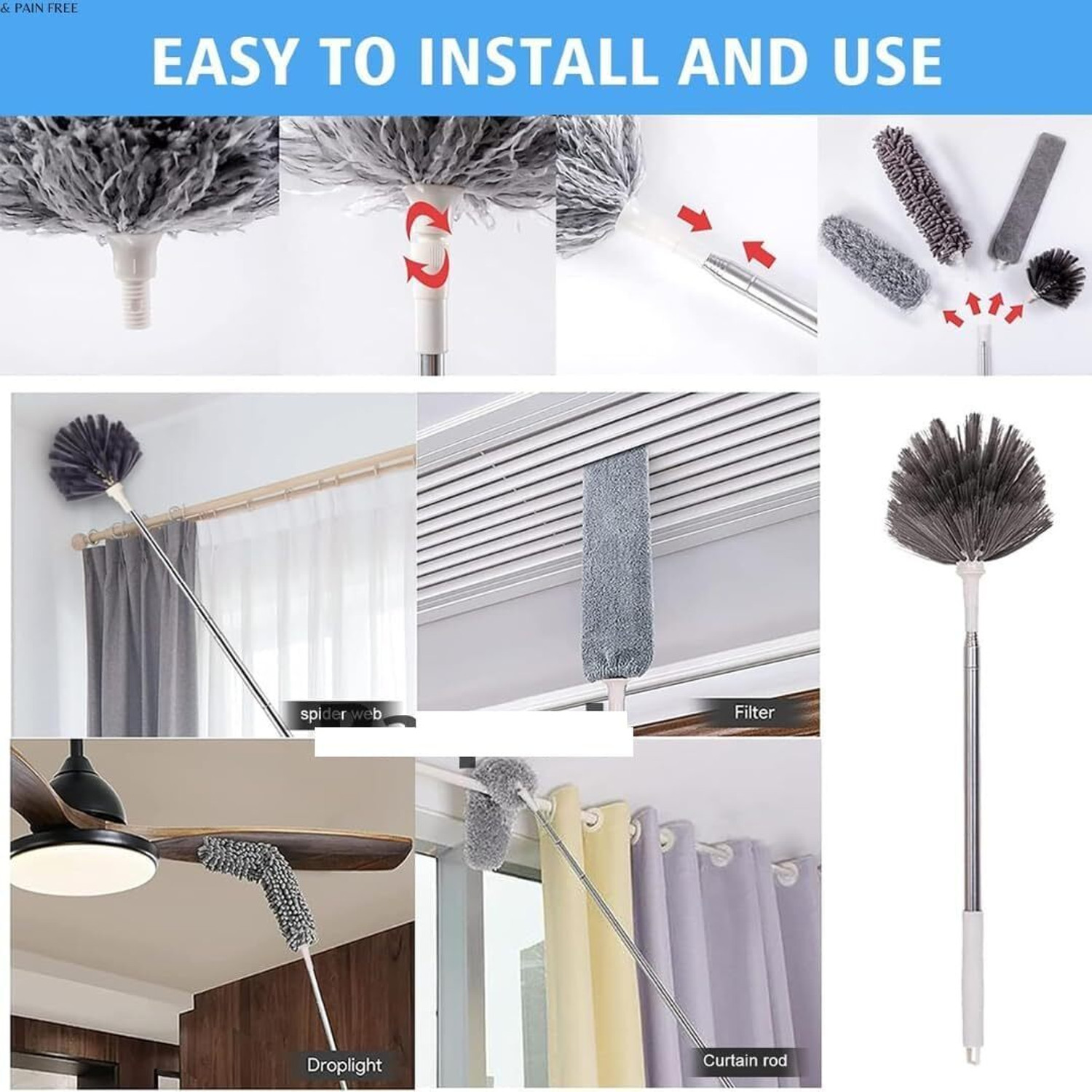 Image of Tozler 5 in 1 Feather Duster 5 PCS Extendable Fan Cleaning Duster Brush Wet and Dry Duster Set