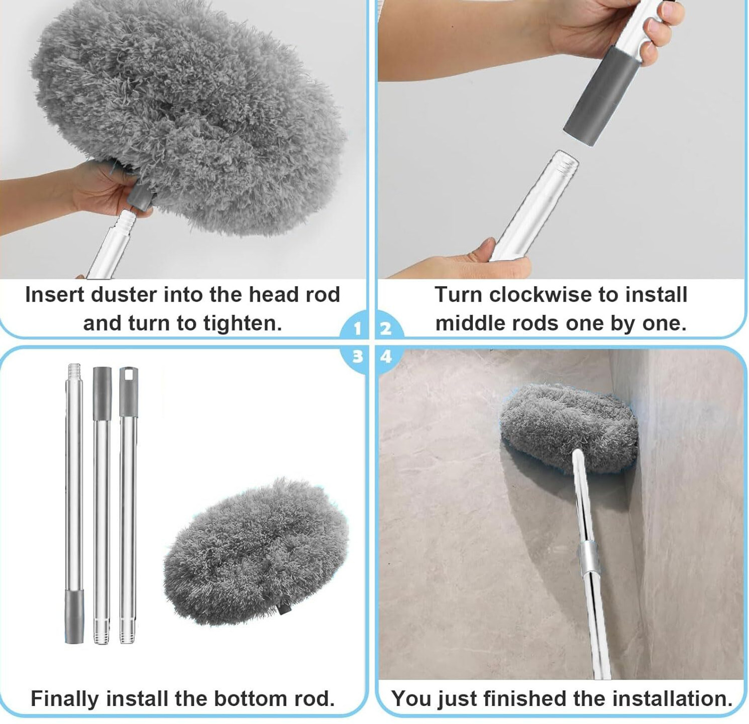 Image of PRECHANA Fan Cleaner Brush with Long Rod Flexible Fan Cleaning Mop Dry Duster