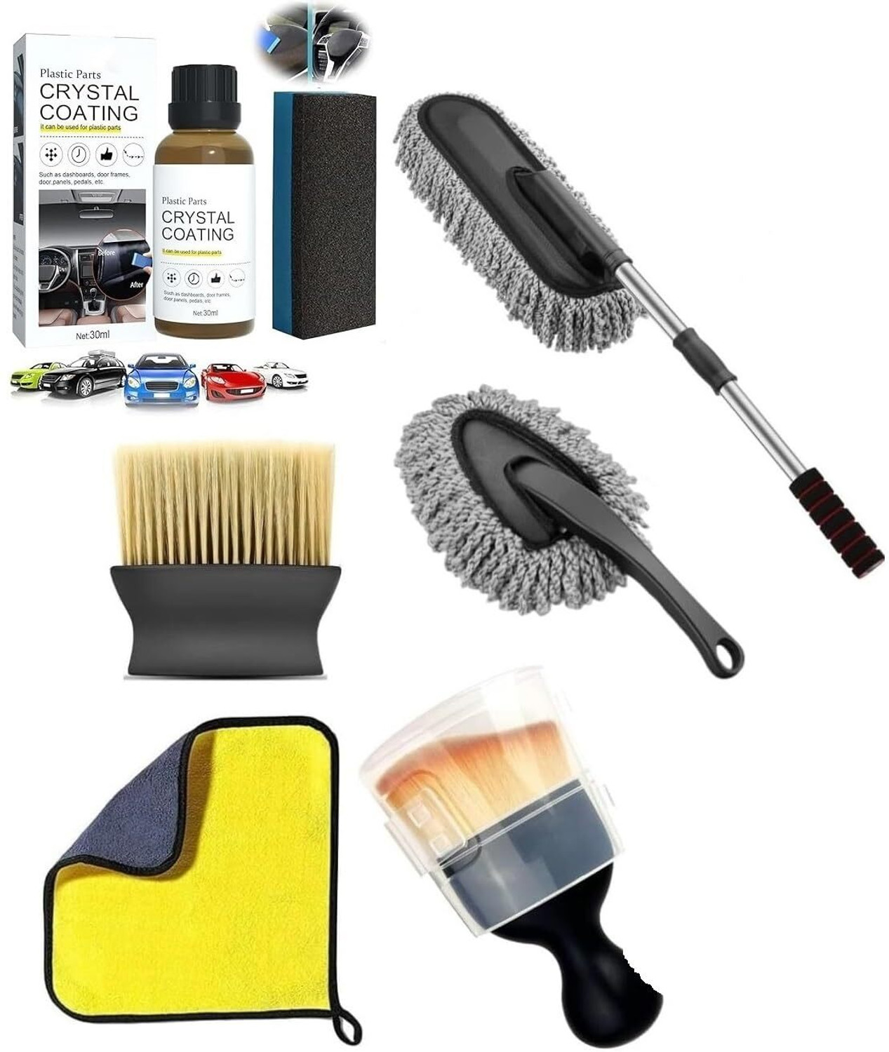 Image of MORVIKA Microfiber Car Duster Long Handle Cleaning Brush,Crystal Coating Plastic Parts Wet and Dry Duster Set