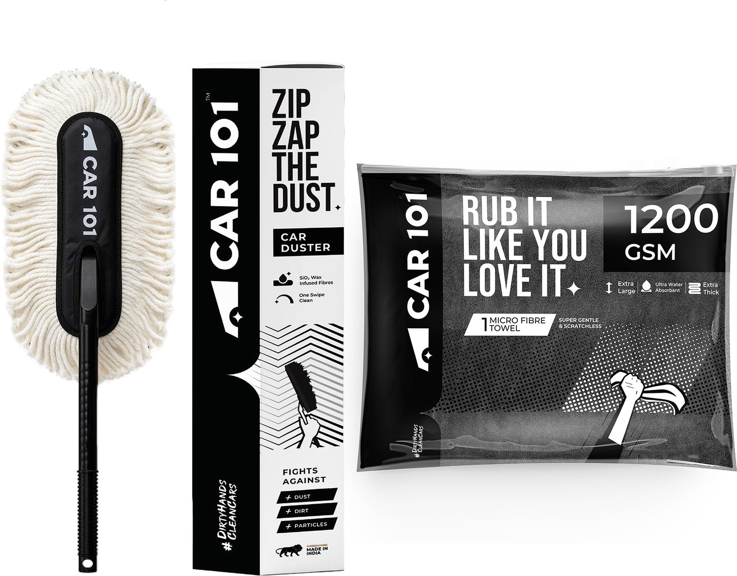 Image of Car 101 Cotton Vehicle Washing Duster And 1200GSM Microfiber Dry Duster Set