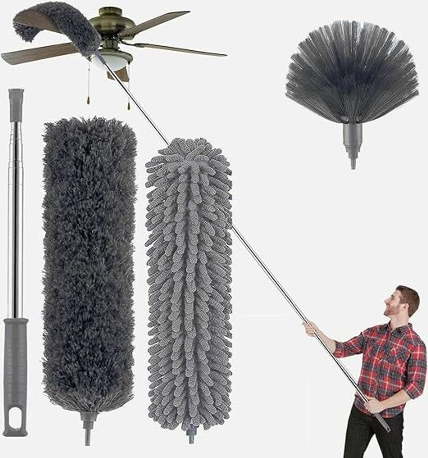 Image of GOLDENEYEHOUSE 3 In 1 Microfiber Feather Duster, 100 Inch Pole for Fans, Ceilings, Blinds Wet and Dry Duster Set
