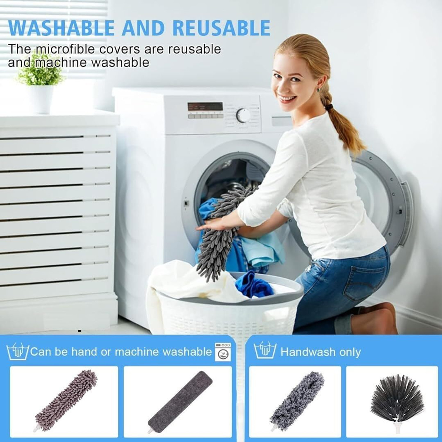 Image of Tozler 5 in 1 Feather Duster 5 PCS Extendable Fan Cleaning Duster Brush Wet and Dry Duster Set