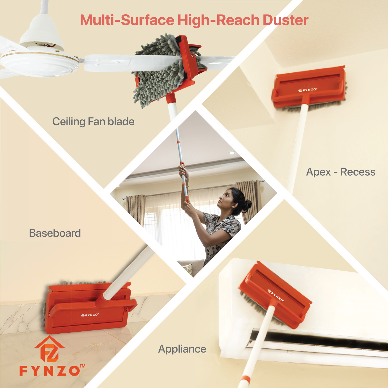 Image of Fynzo 3-in-1 Ceiling Fan Cleaner and Duster with 160cm Extendable Steel Poles Wet and Dry Duster Set