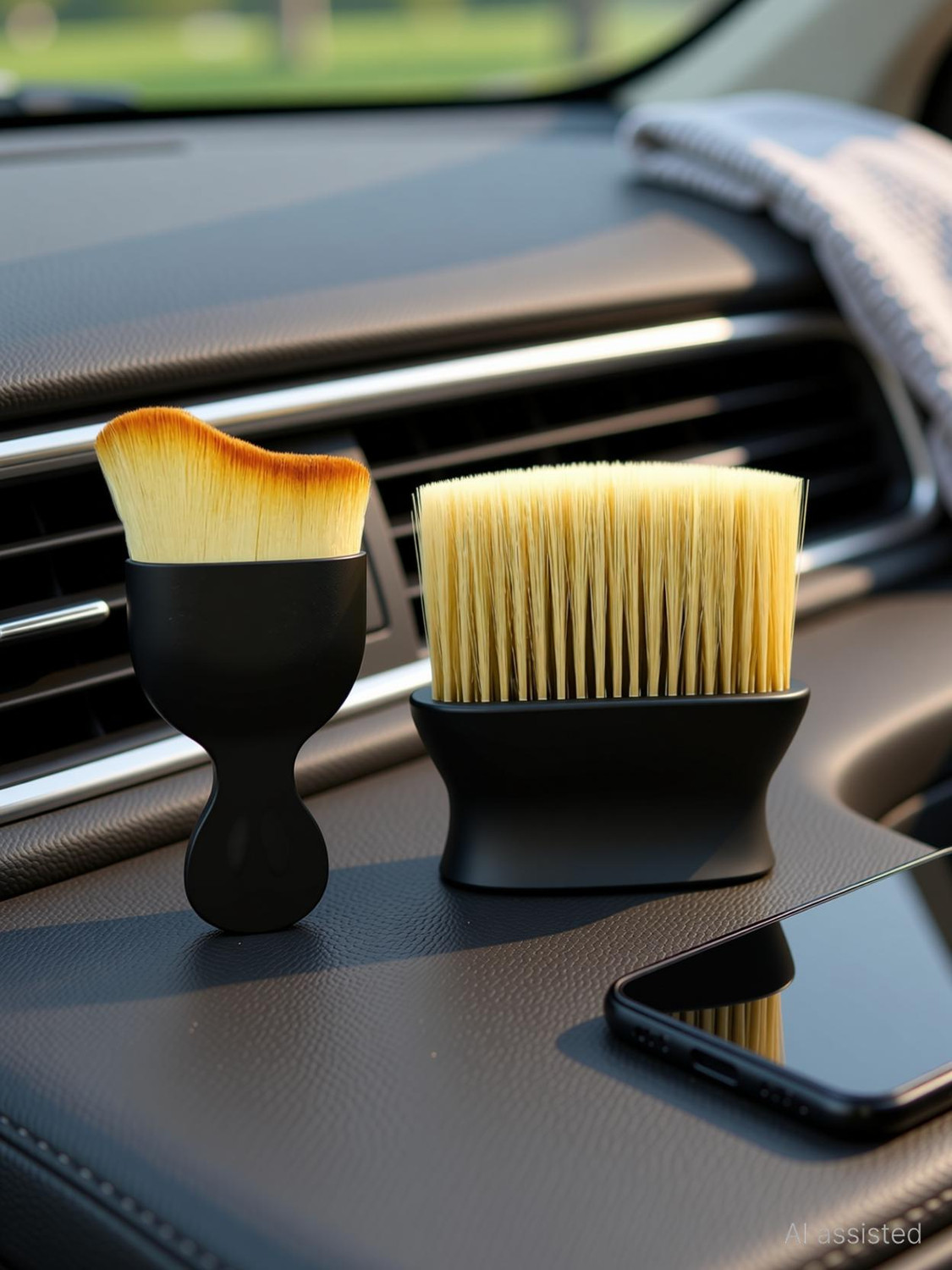 Image of Robustt Scratch Free AC Vent Dashboard Dust Dirt Cleaner Car Brush Combo - Two Size Dry Duster