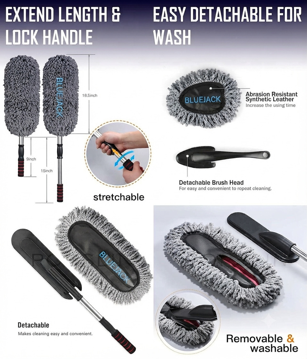 Image of Bluejack 05 Pcs SetComplete Car Cleaning Kit Duster, Brushes, Cloth & AC Brush Wet and Dry Duster