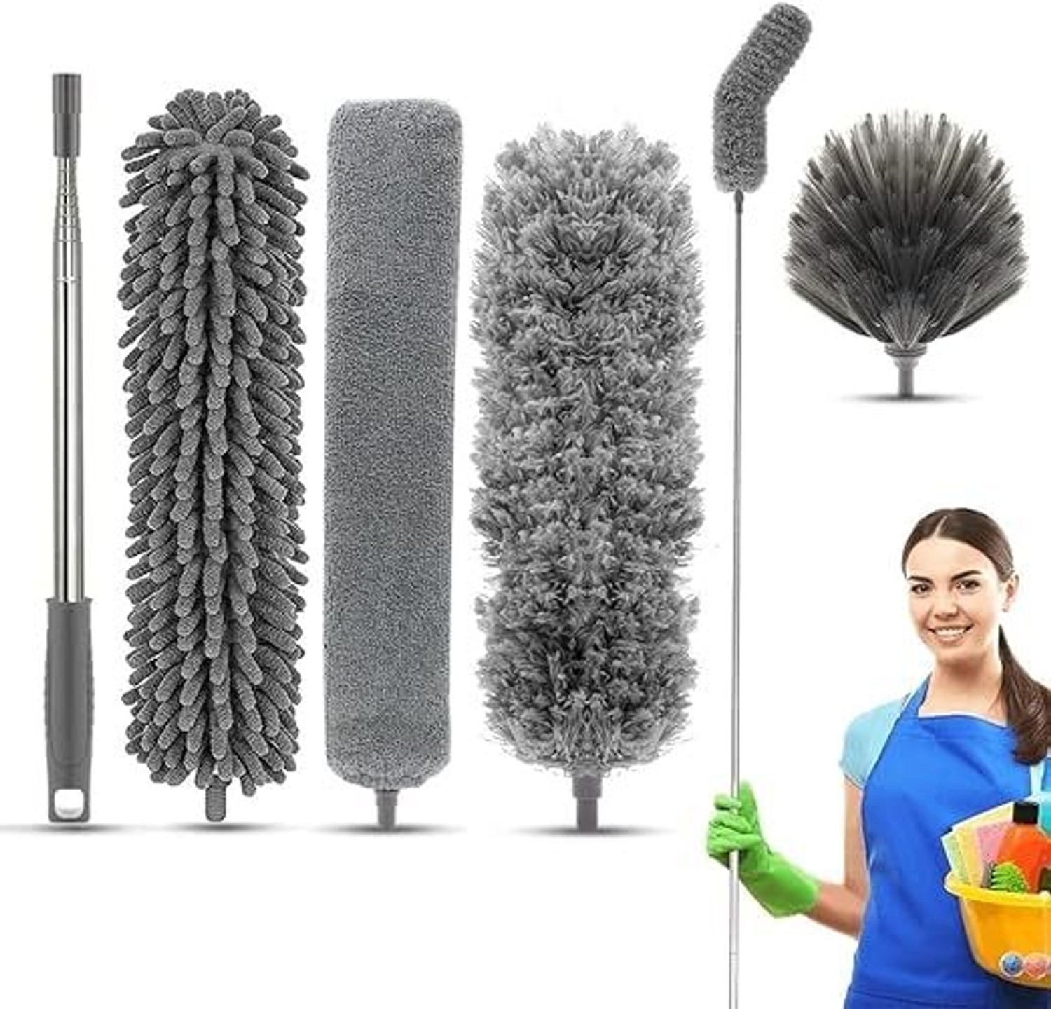 Image of GOLDENEYEHOUSE 4 In 1 Microfiber Feather Duster, 100 Inch Pole for Fans, Ceilings, Blinds Wet and Dry Duster Set