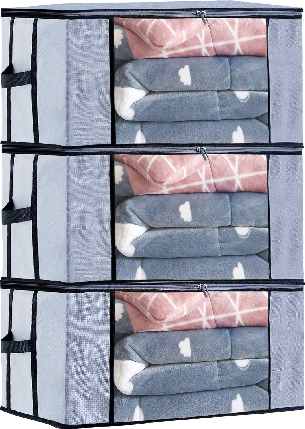 Ankit International Blanket cover/ Duvet Cover/ Quilt Cover Premium-Quality Double For Wardrobe Organizer Blanket Storage bags-Big in size Solid Grey Duvet Cover Pack of 3